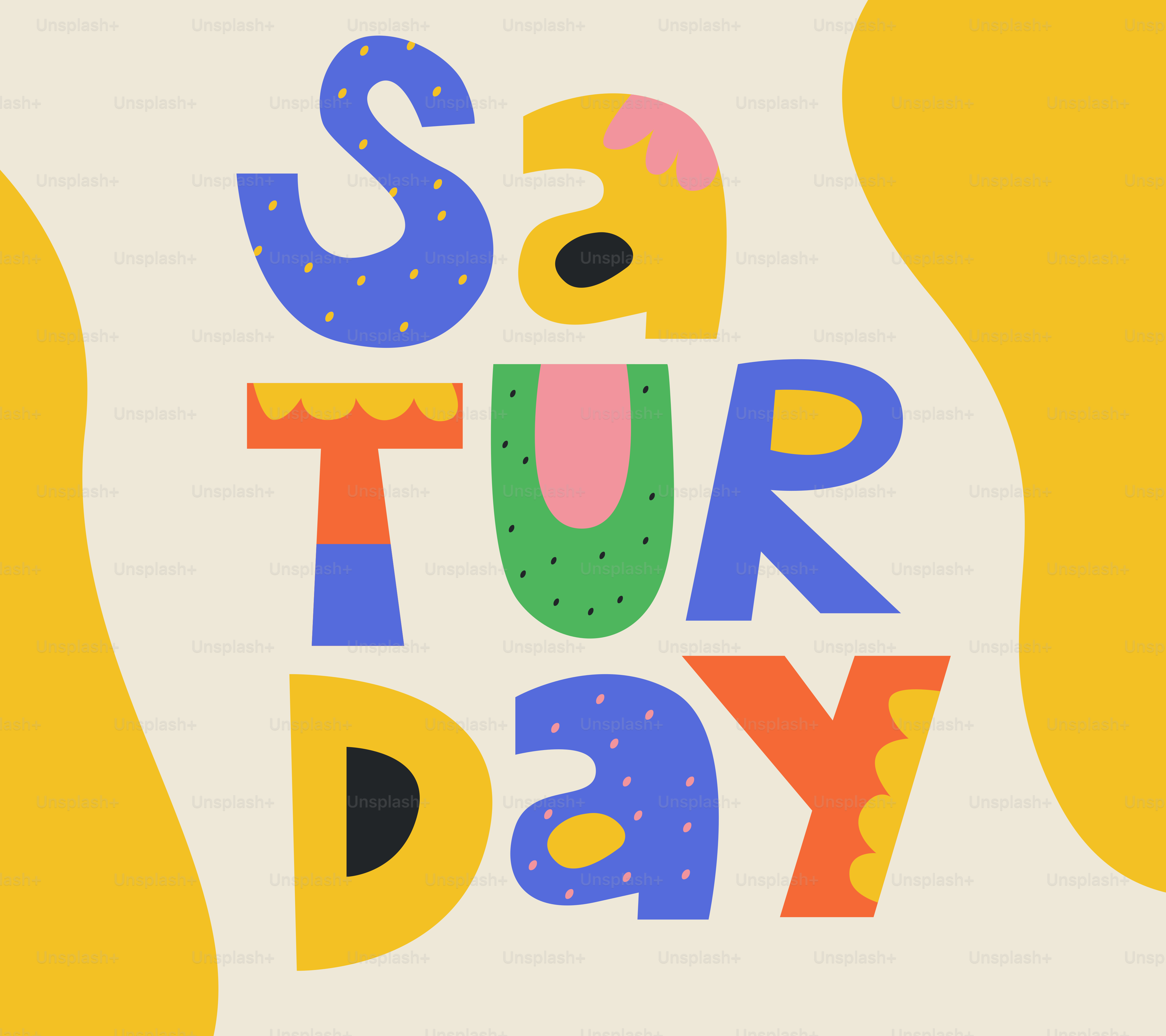 Colorful letters spell out the word saturday