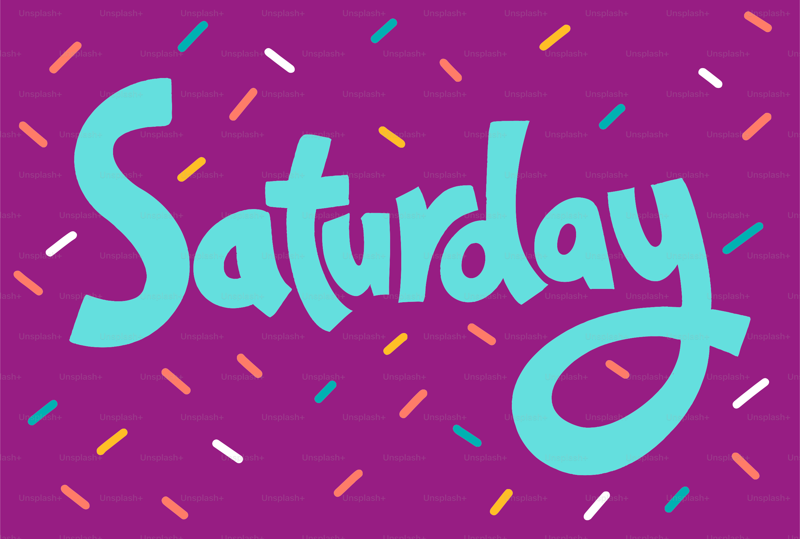 보라색 바탕에 청록색 필체로 새겨진 'Saturday'라는 단어.