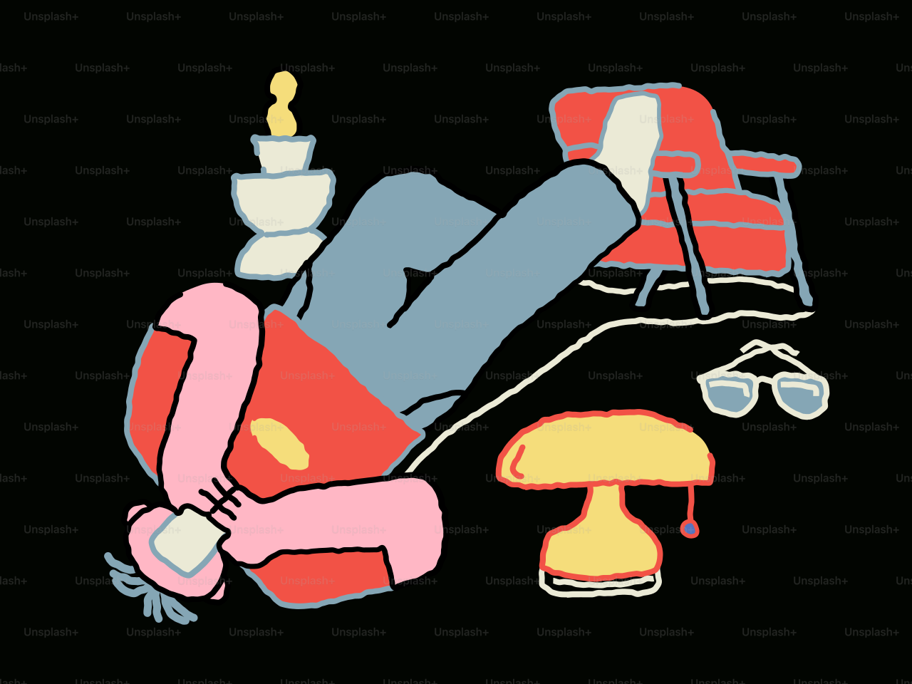 Person relaxing on floor with lamp and chair