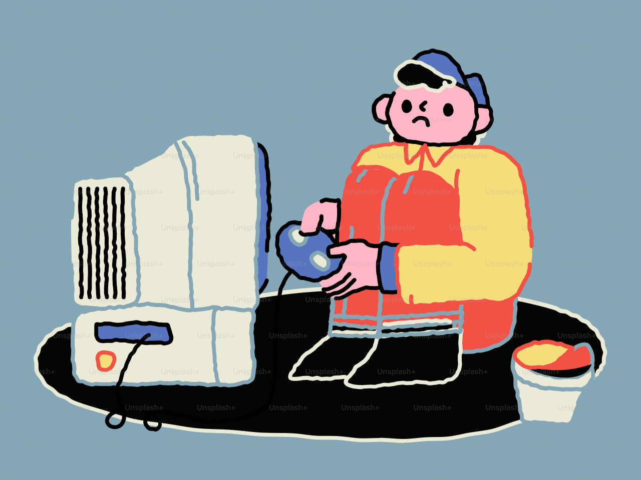 Person playing video games on an old computer