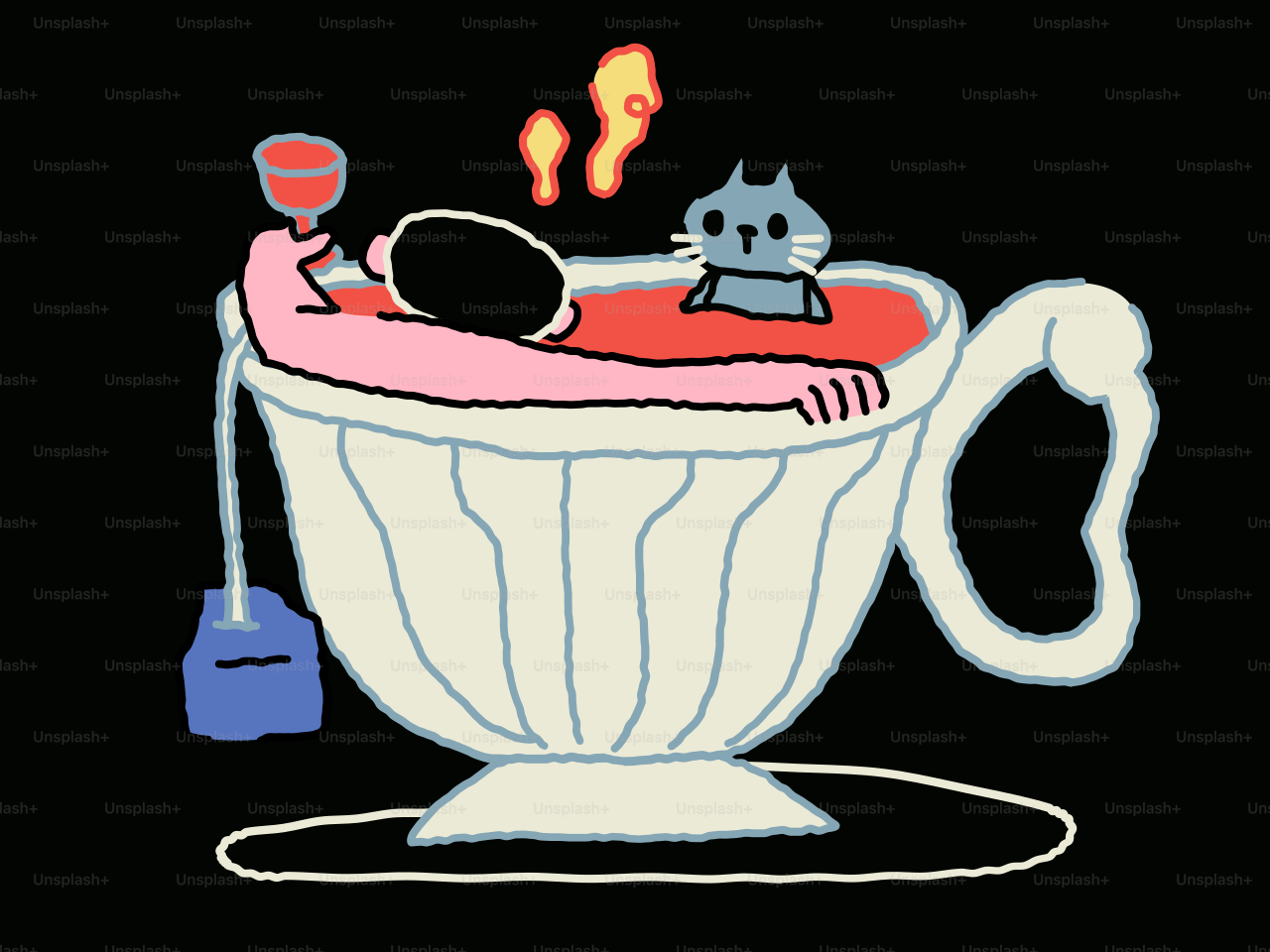 Person and cat relaxing in a giant teacup