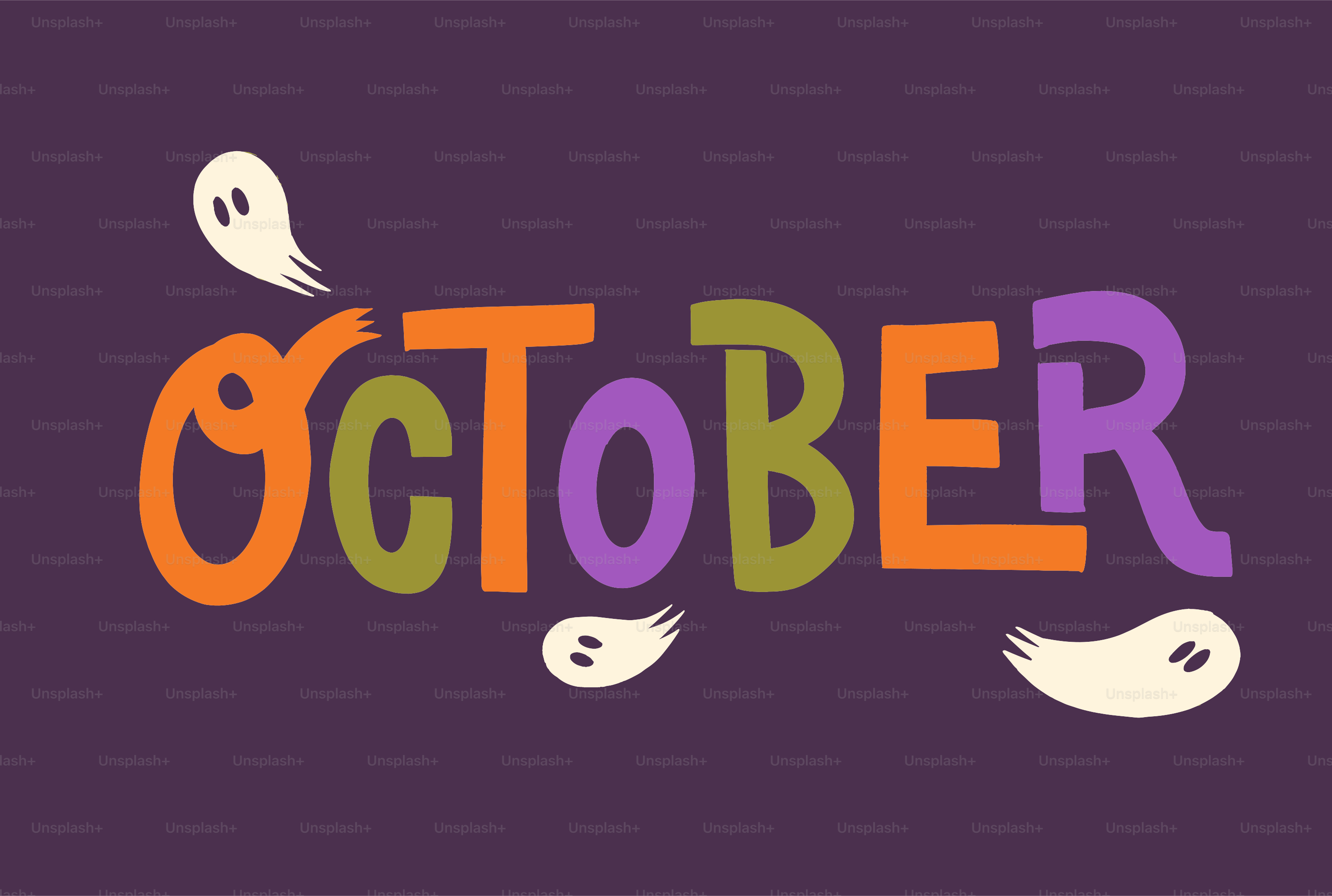 October lettering with small ghosts - Vector Illustration on Unsplash+