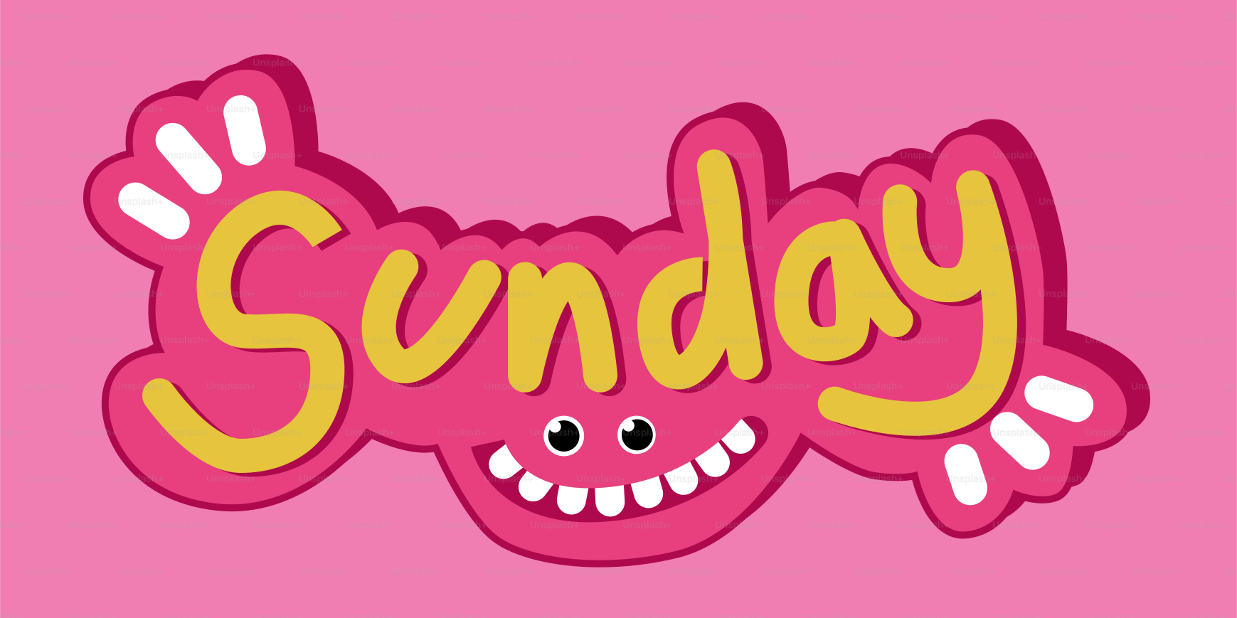 Cute cartoon 'sunday' text with a smiling face.
