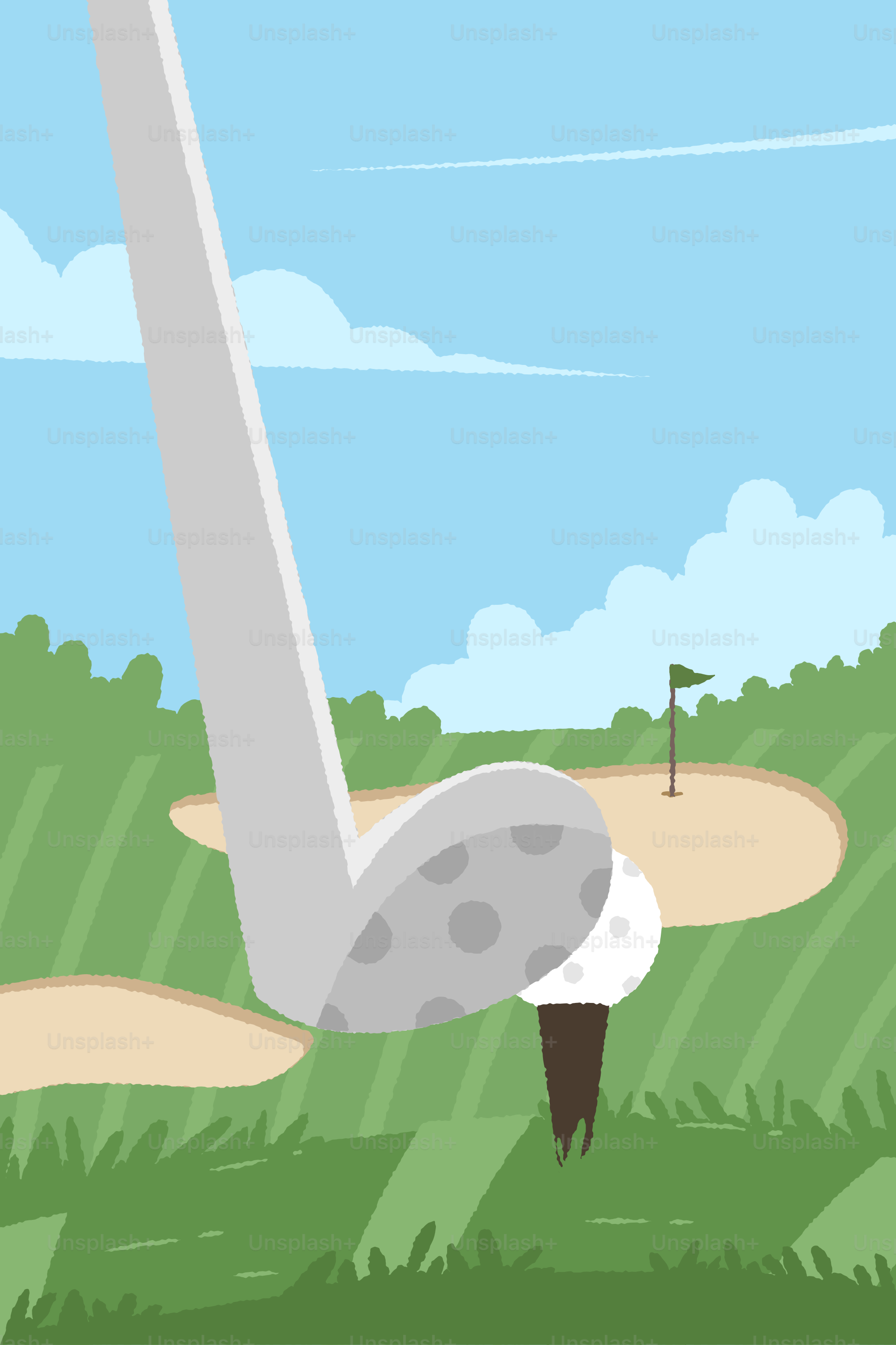 Golf club about to hit ball on tee