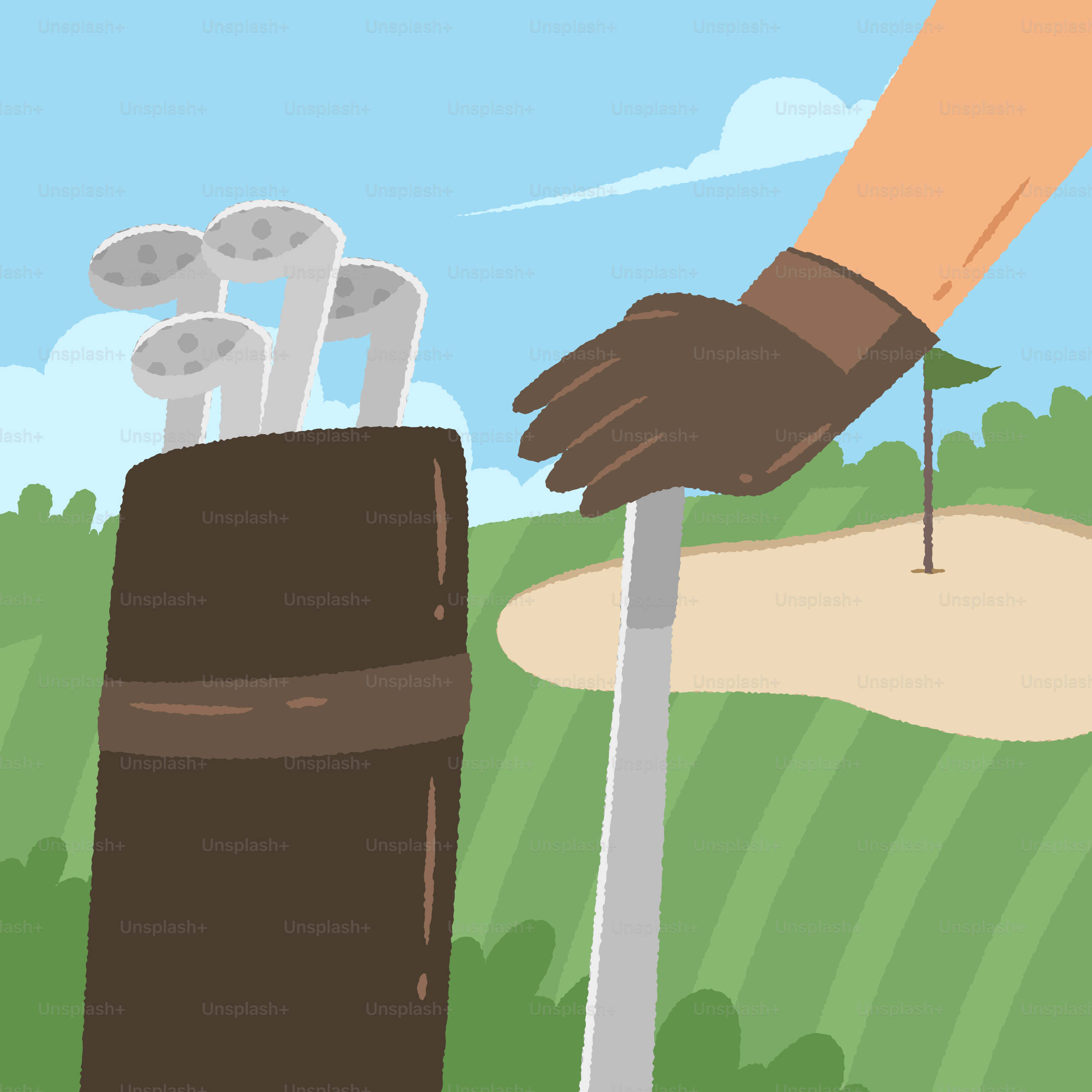 Golfer with bag and club on course