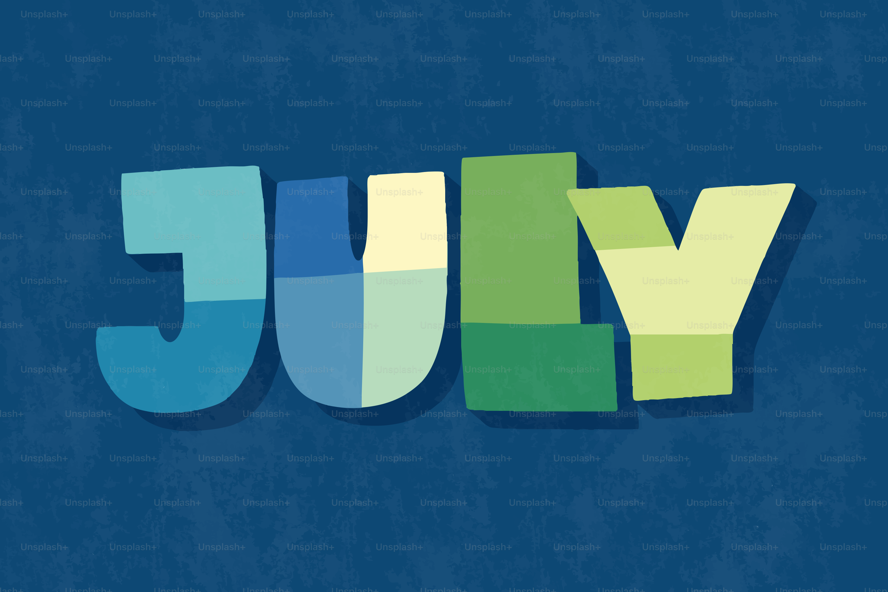 Das Wort July in bunten Blockbuchstaben