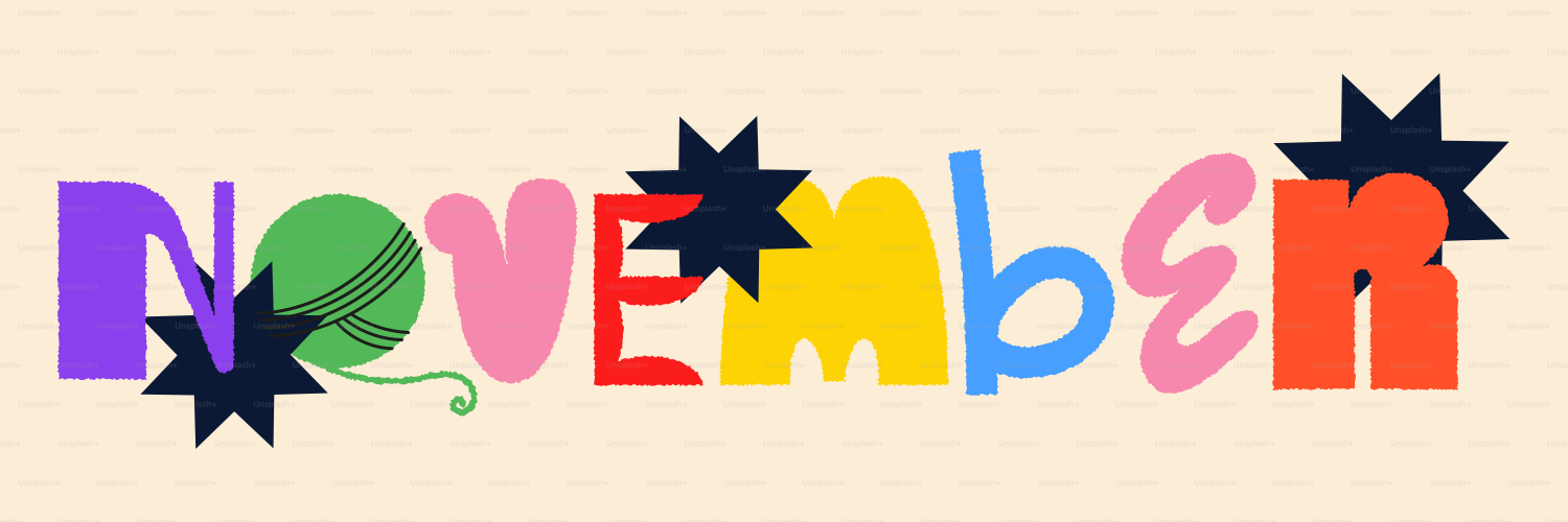 カラフルな文字で「november」という単語が綴られています