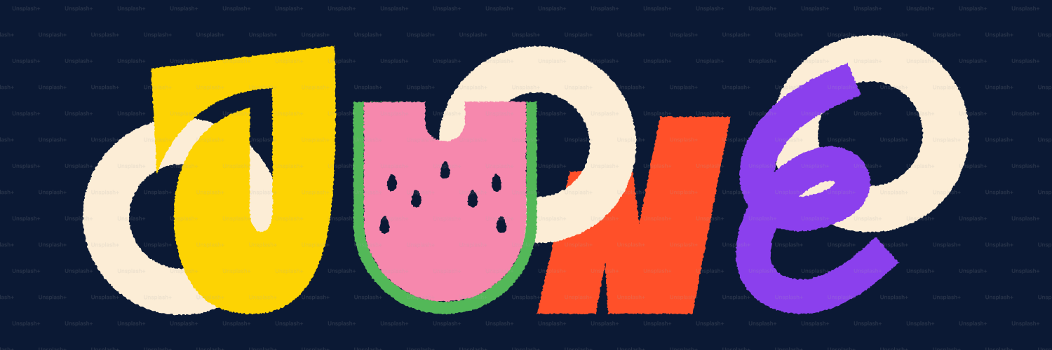 カラフルな文字でスイカのスライスで6月を綴っています。