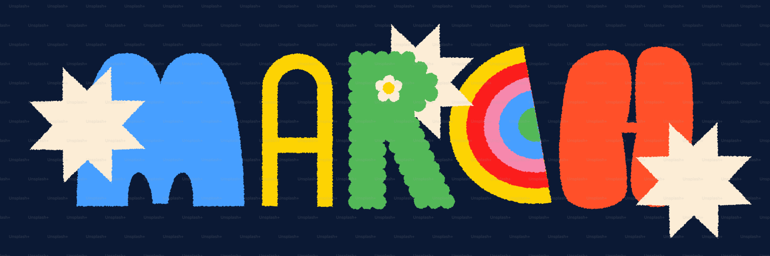 カラフルな文字が星とともに行進を綴り、星とともに