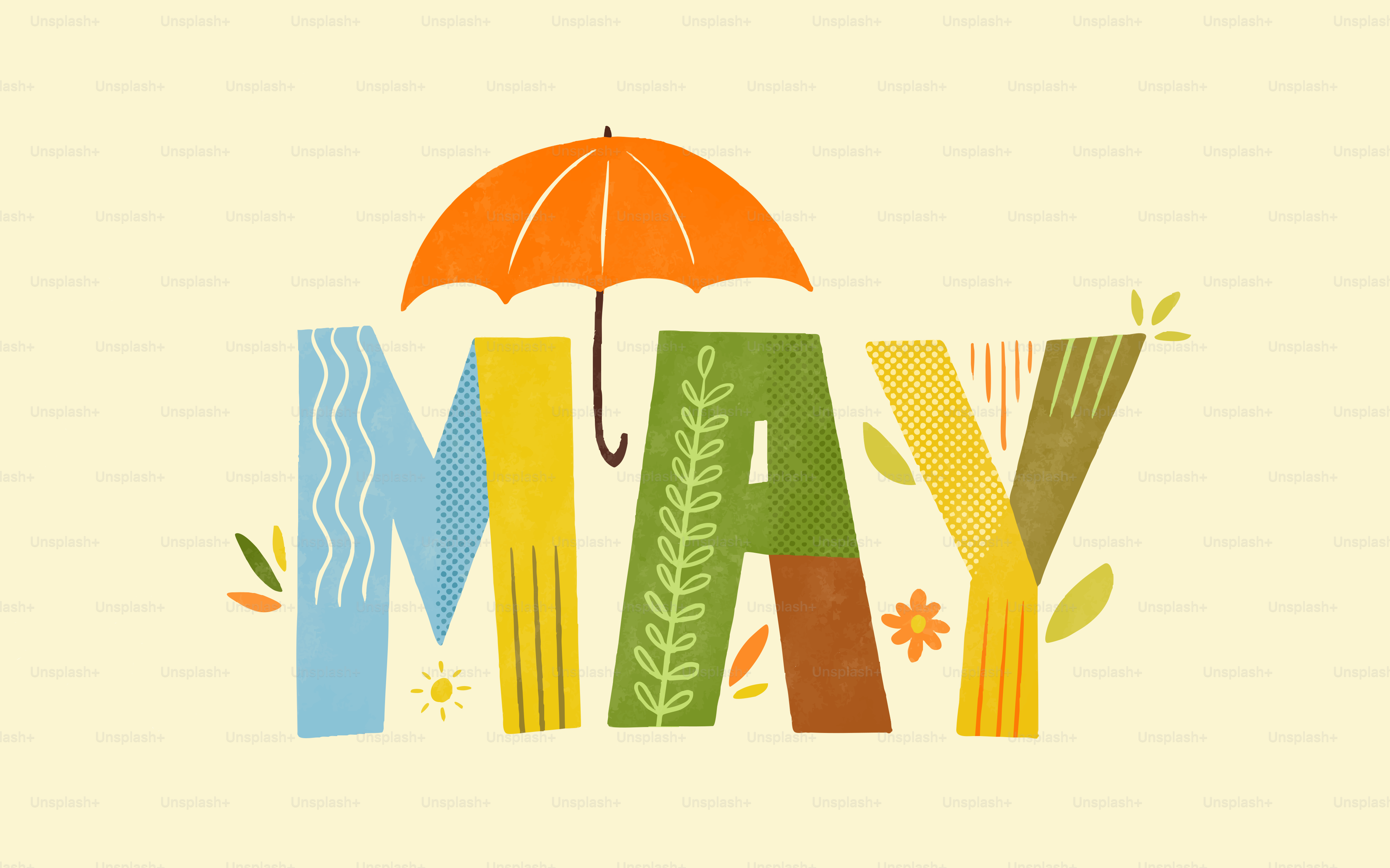 Letras coloridas forman la palabra con un paraguas.