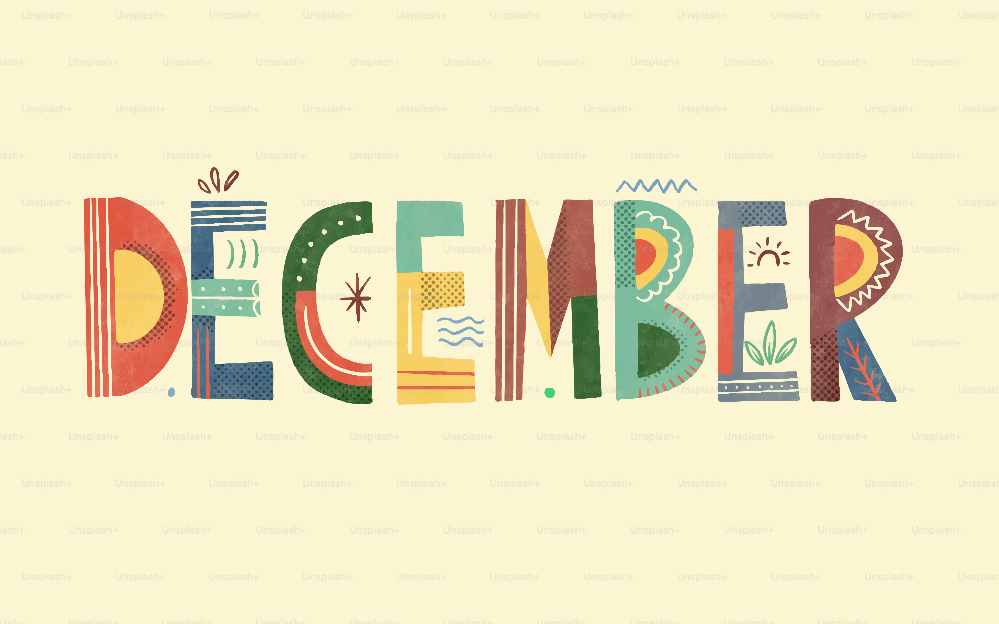 La palabra diciembre en letras coloridas y decorativas