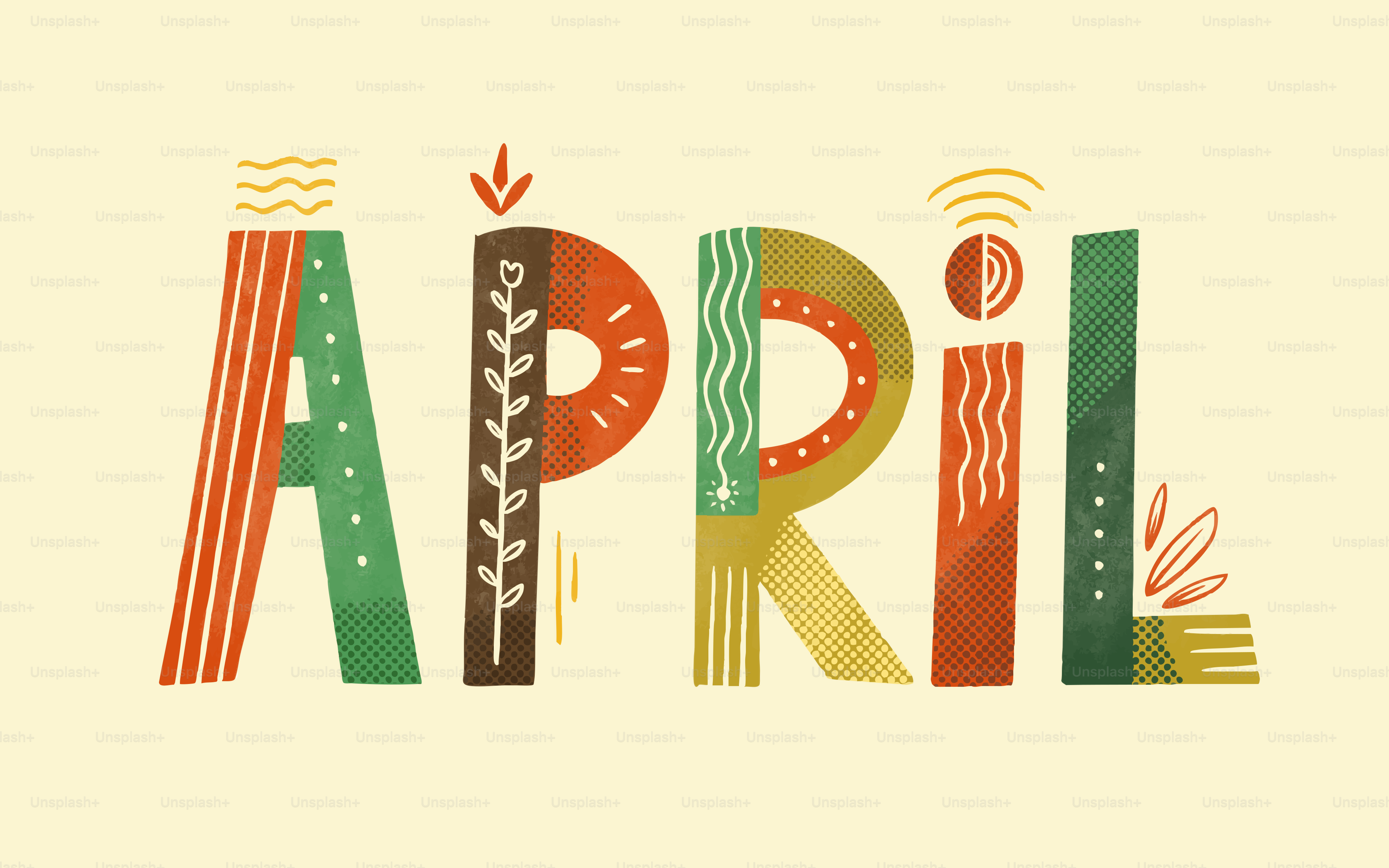 Las letras decorativas forman la palabra abril.