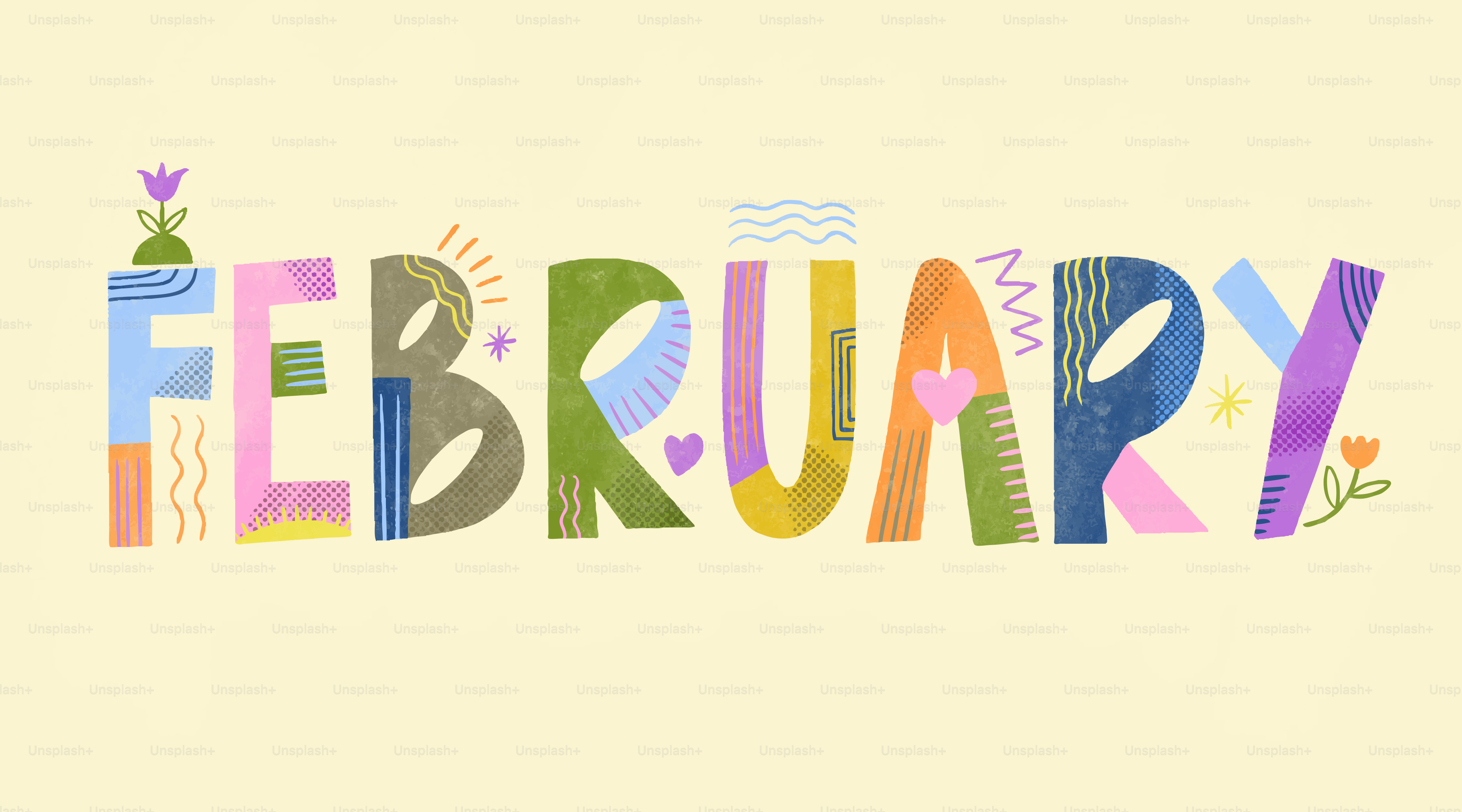 Letras coloridas forman la palabra febrero