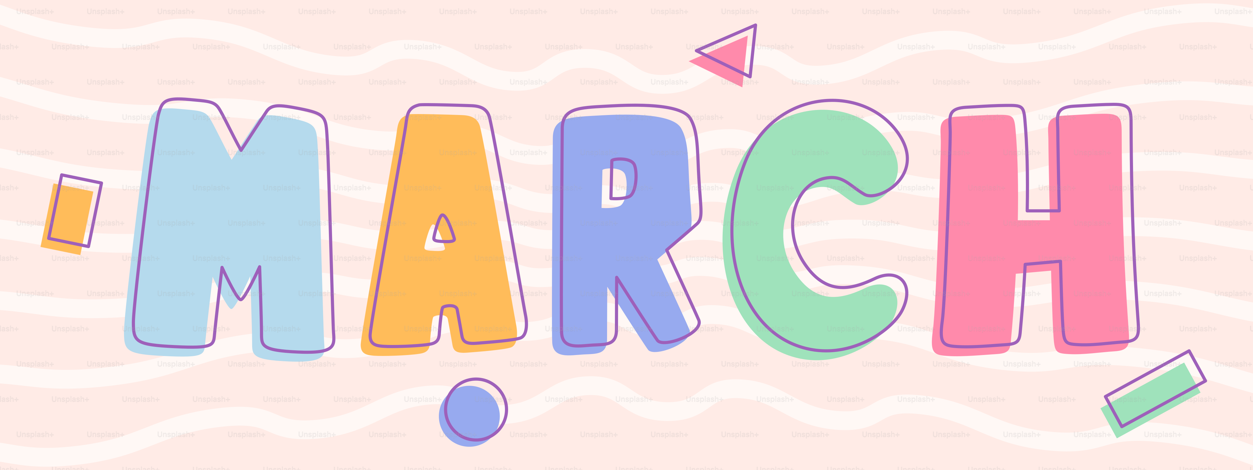 Le mot marche en lettres pastel colorées