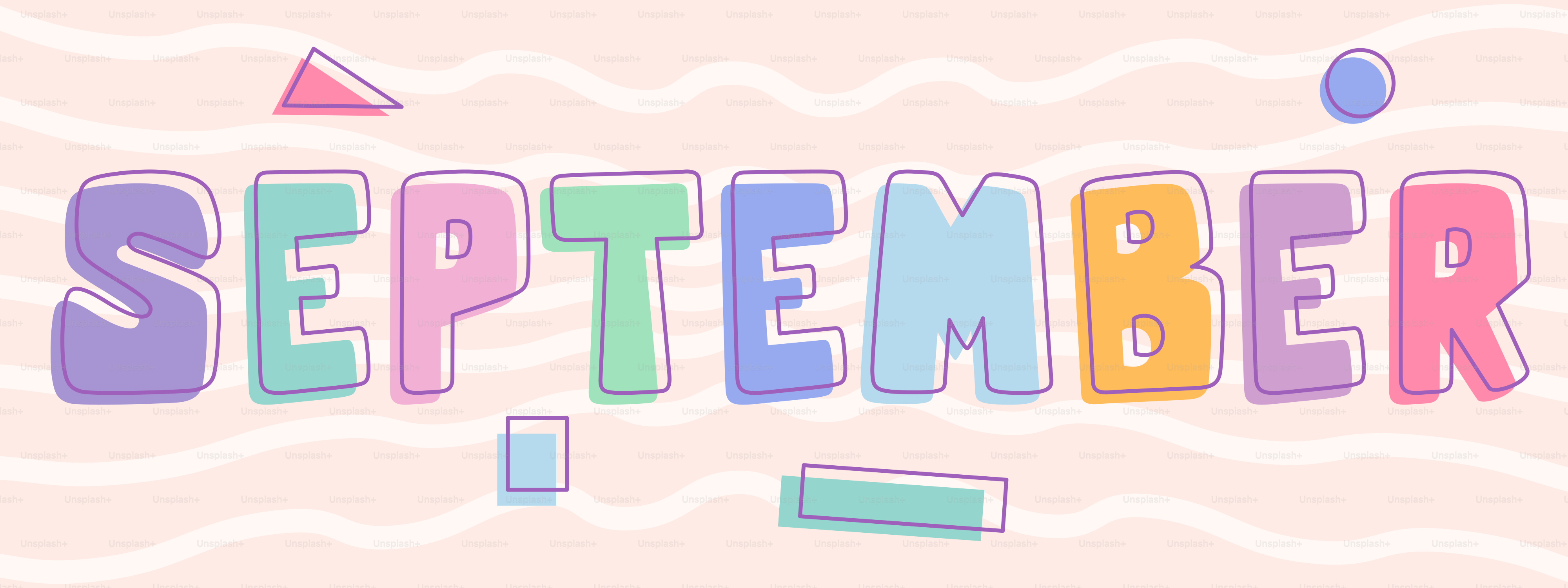 Palabra colorida septiembre sobre un fondo pastel