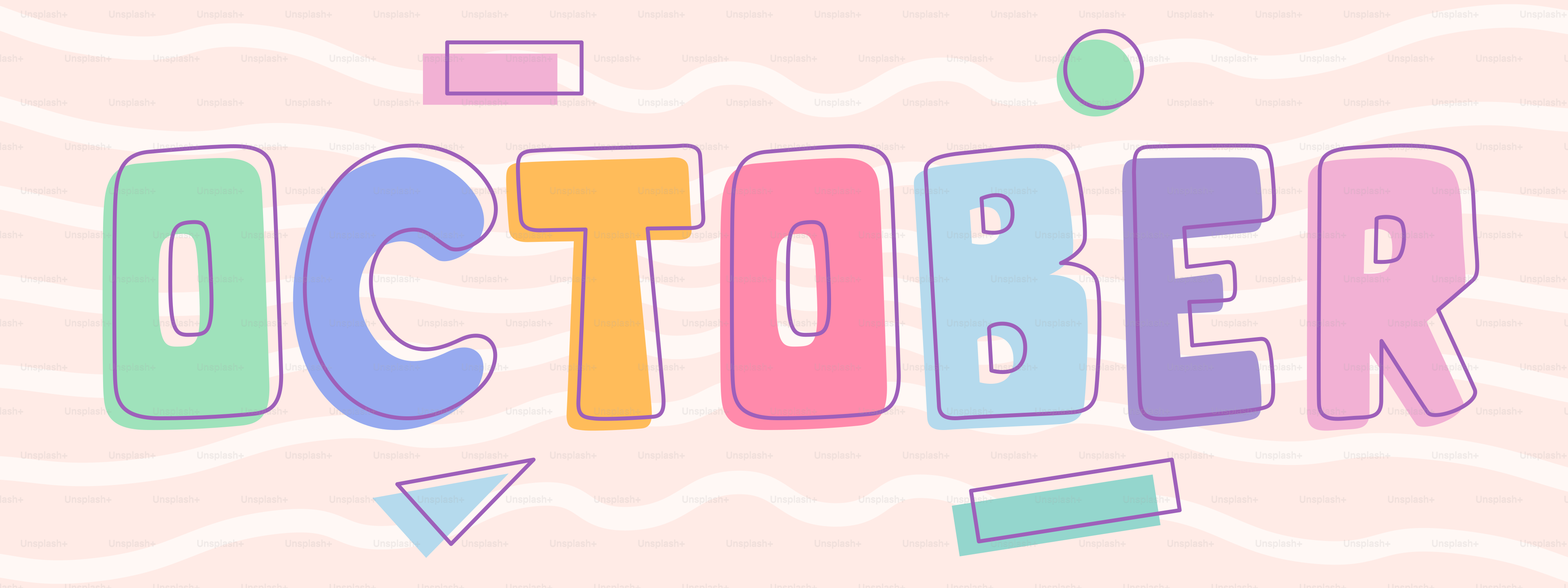 Des lettres colorées forment octobre avec des formes amusantes octobre