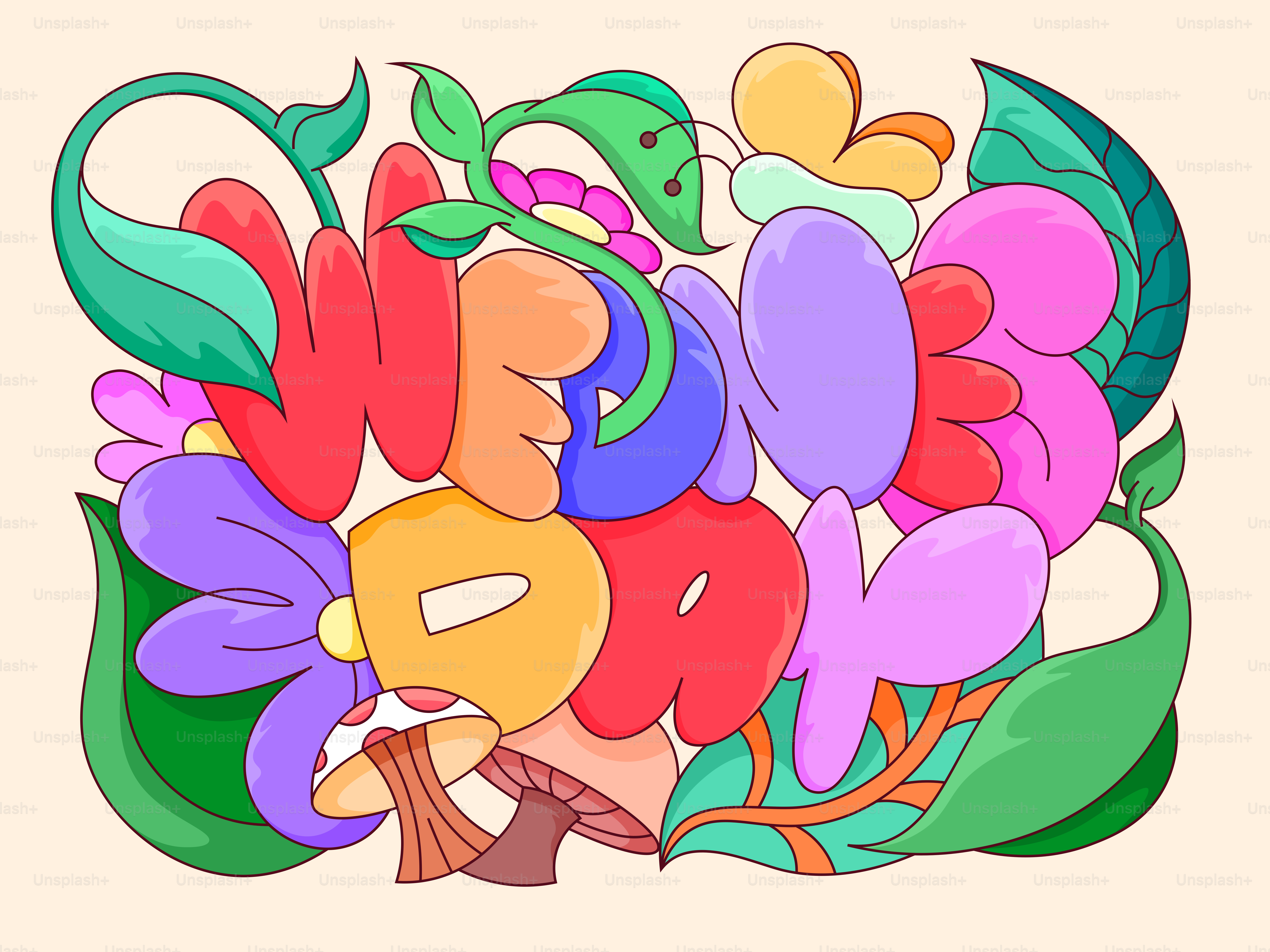 Bunte Blumenbuchstaben buchstabieren "Hochzeitstag".