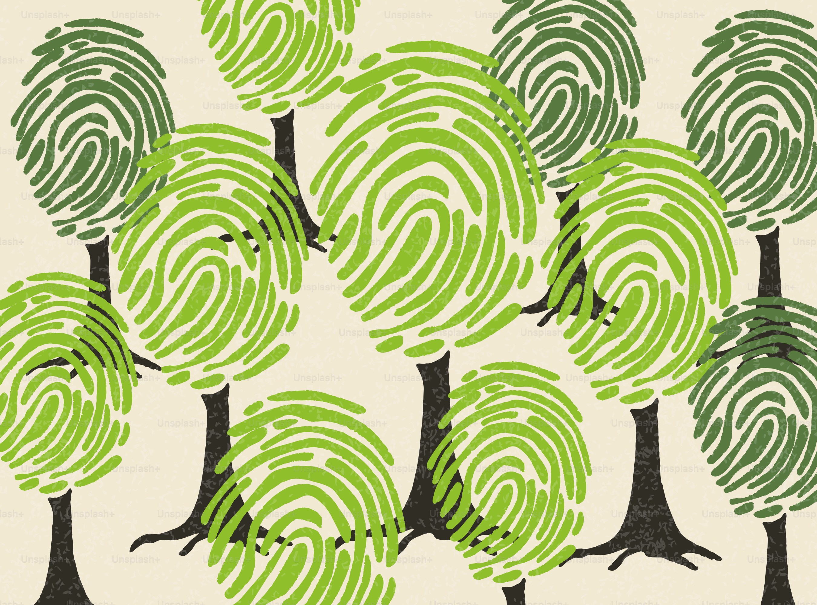 Alberi con impronte digitali sulle foglie