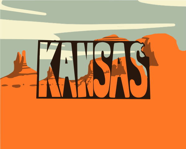 Stilisierte Landschaft mit dem Wort Kansas