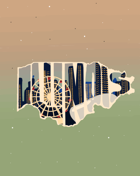 Stadtbild mit Riesenrad innerhalb der Illinois-Silhouette