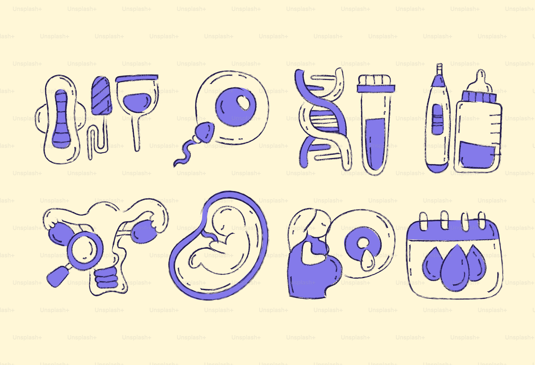 Collection of reproductive health and pregnancy icons