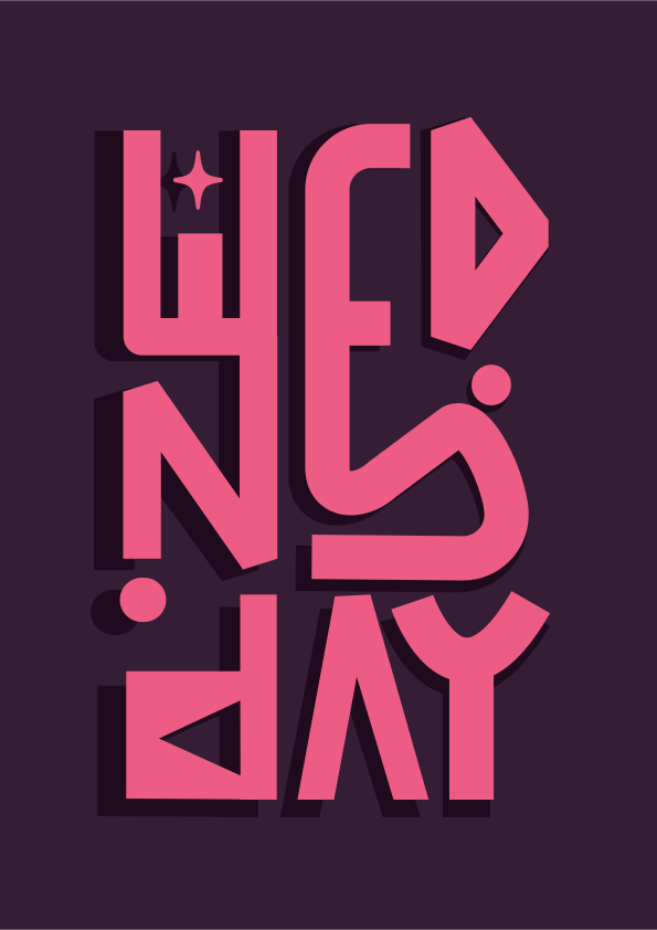 Pink stylized word wednesday on dark purple background