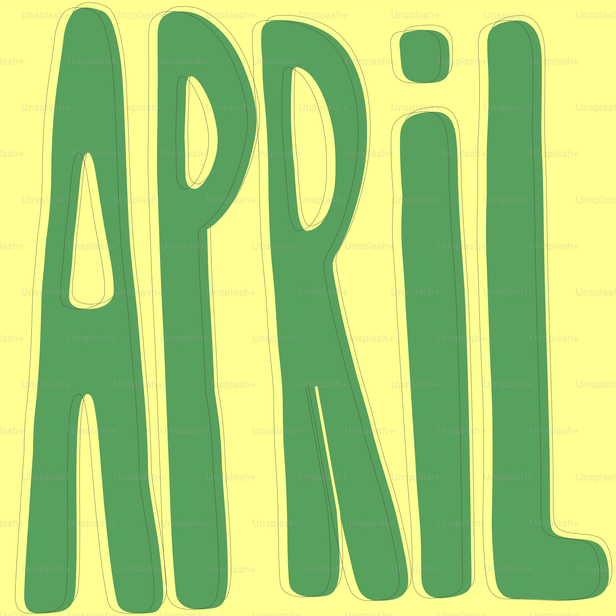 The word april in green letters on yellow background