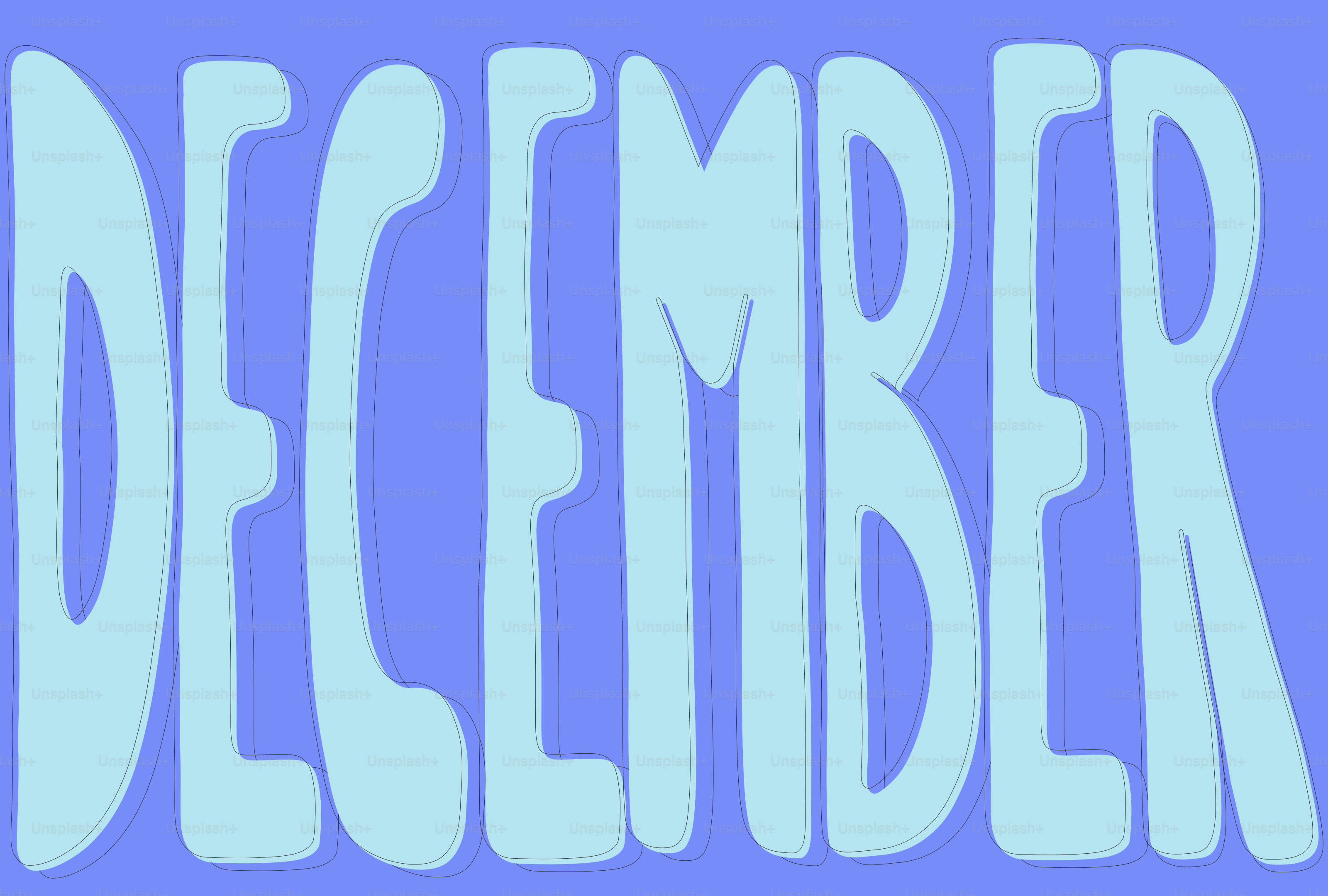 The word december in light blue on a purple background