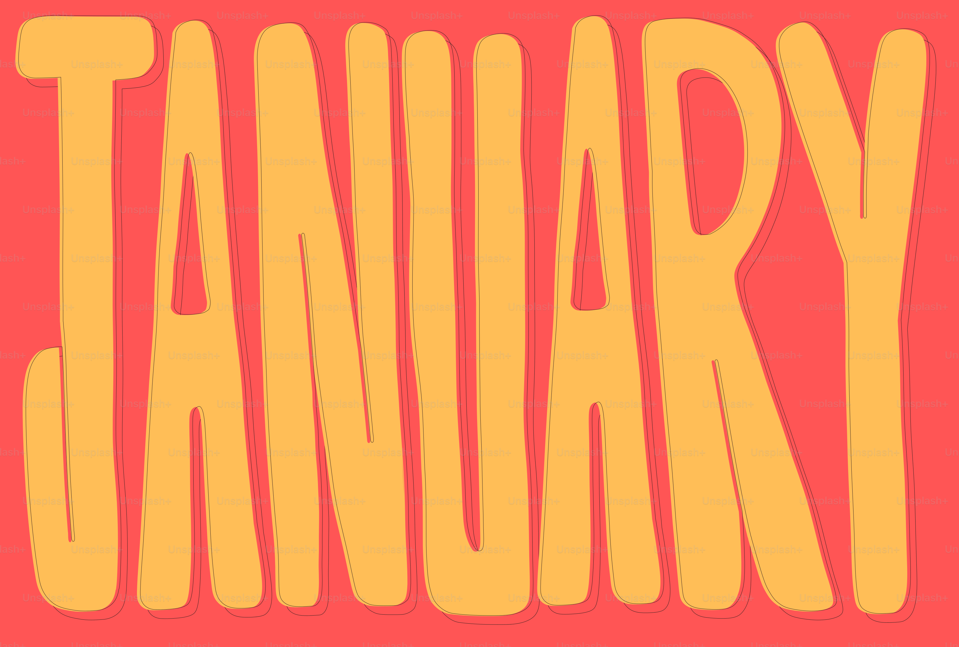 Bold yellow letters spell january on red background