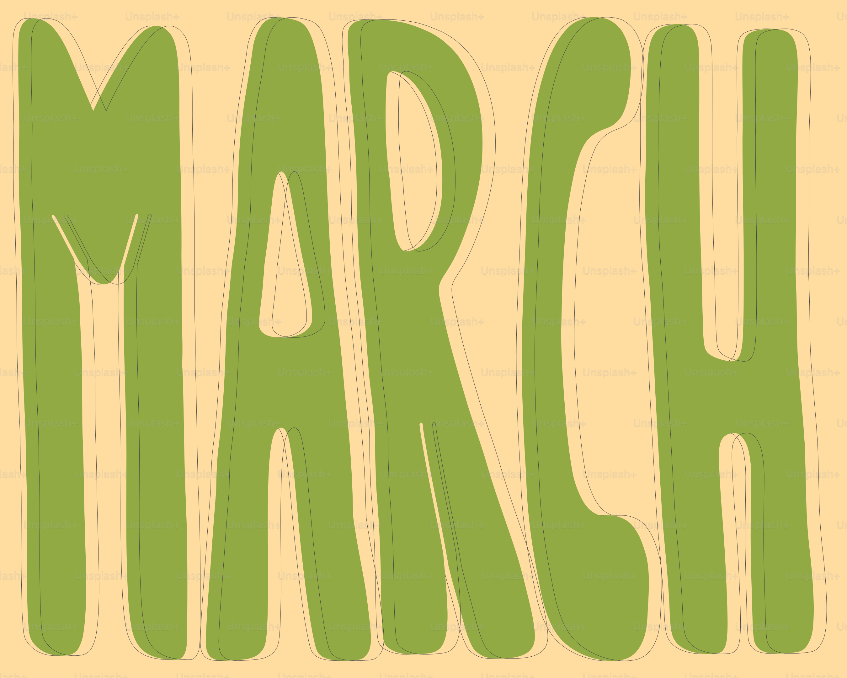 Green march text on a tan background