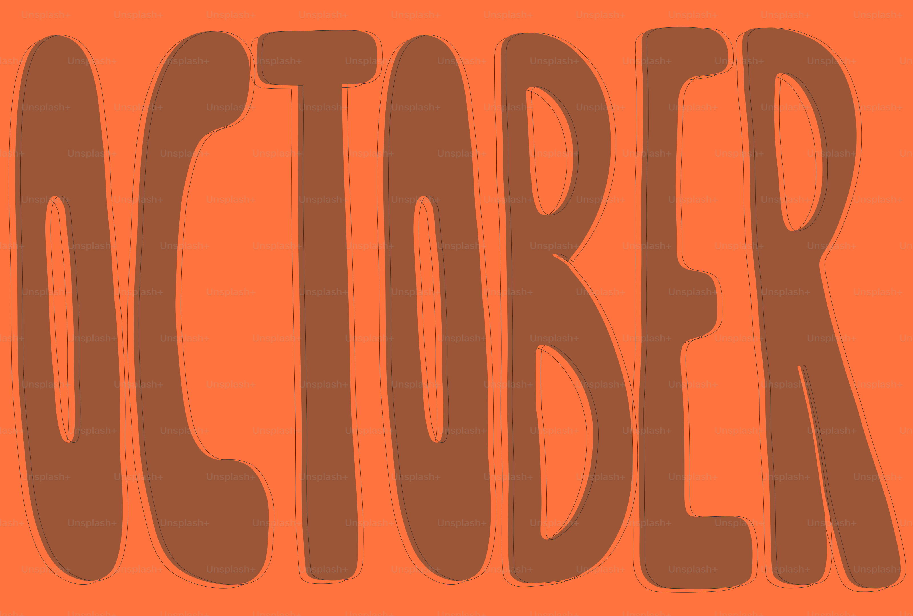 The word october in large brown letters.