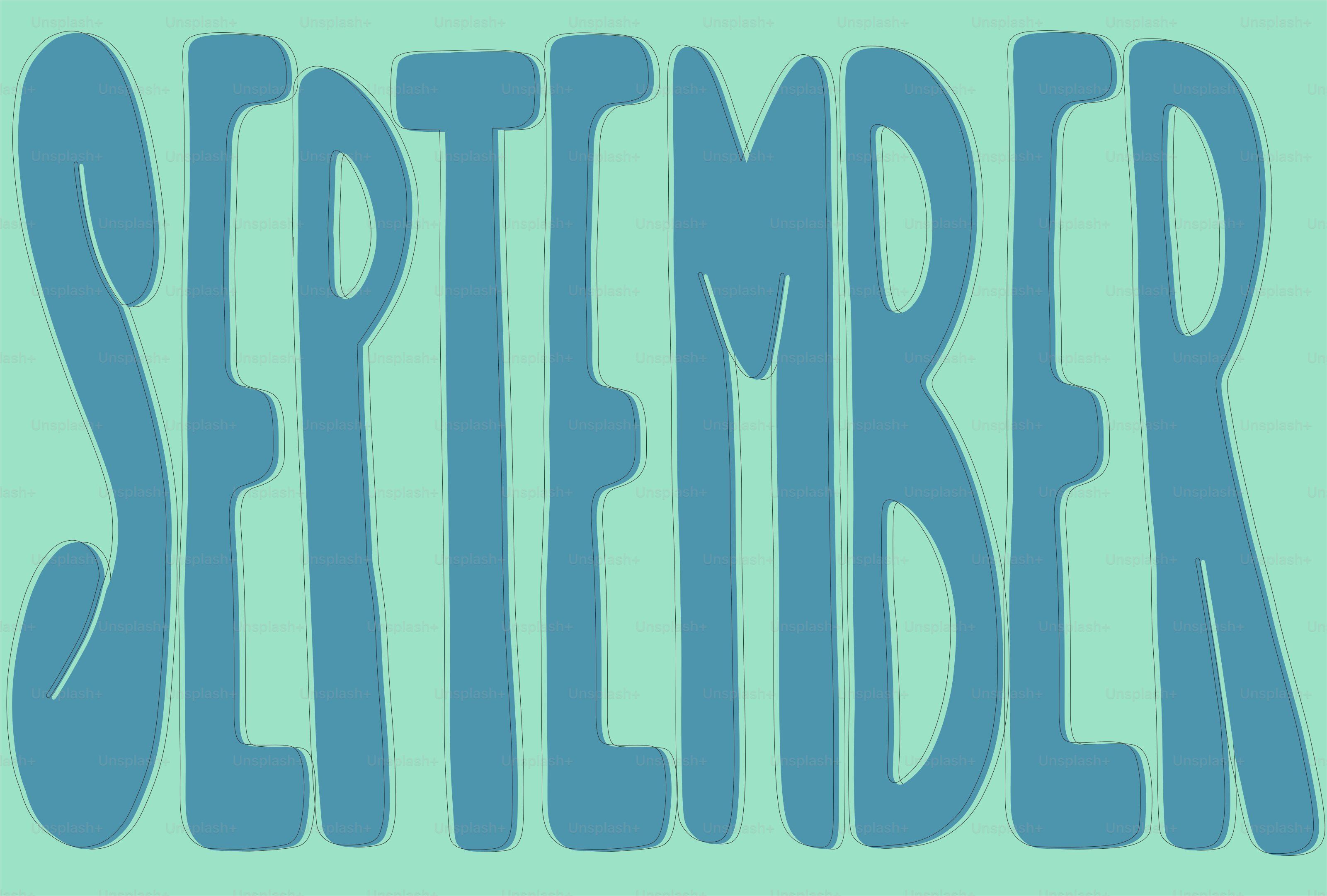 La palabra septiembre escrita en grandes letras azules.