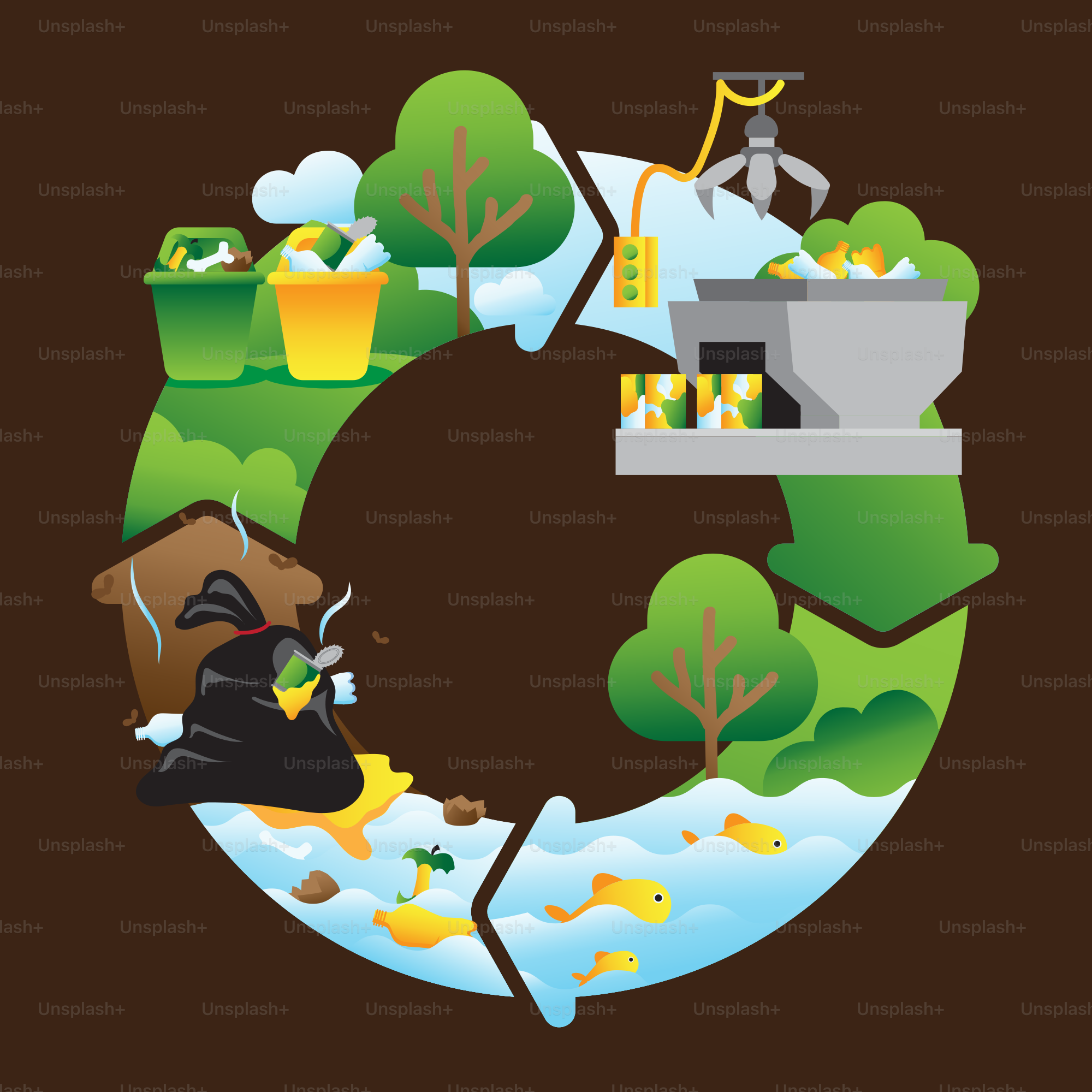 Recycling process showing waste to resource transformation vector ...