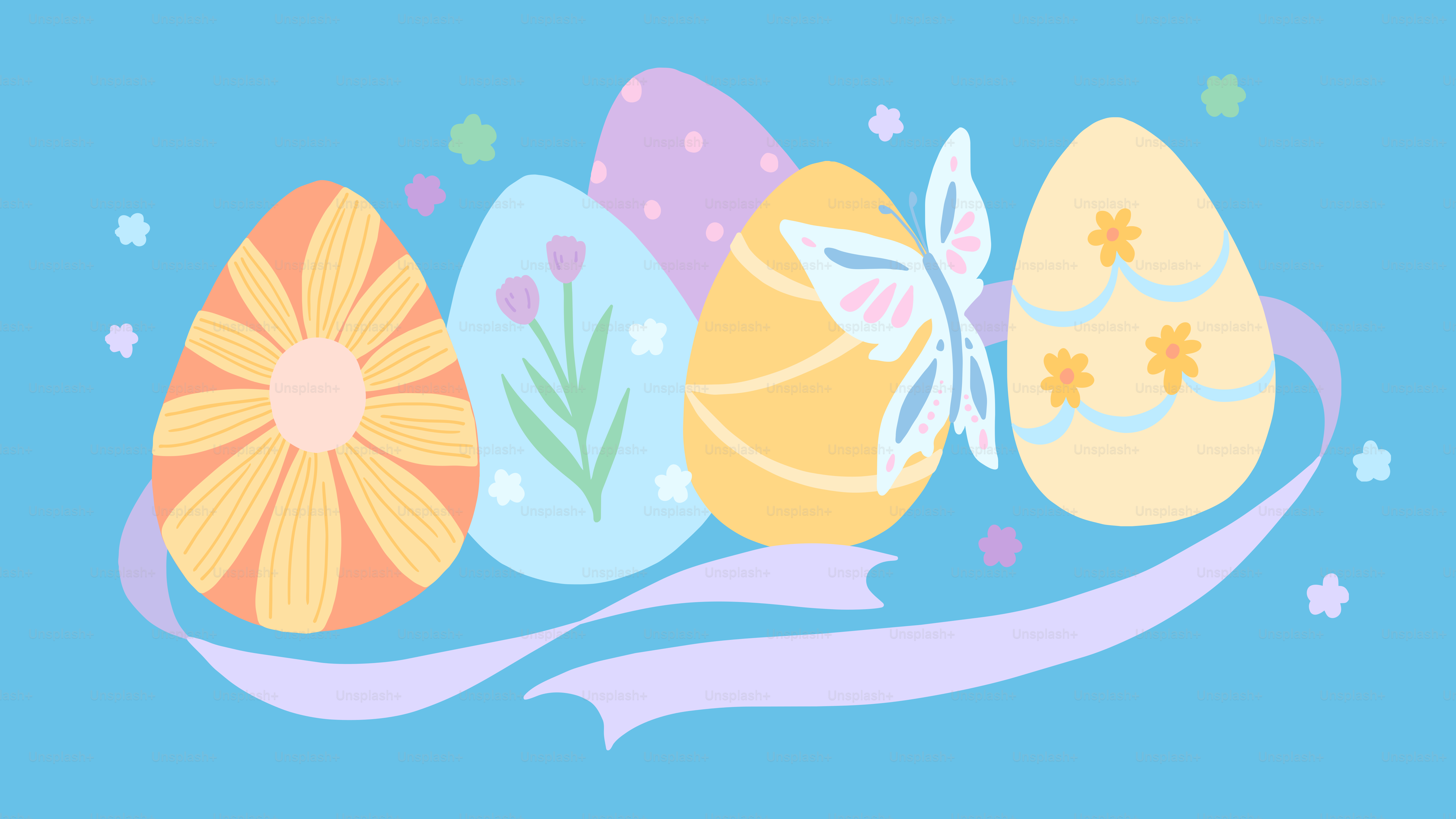 Dekorierte Ostereier mit Bändern und Sternen