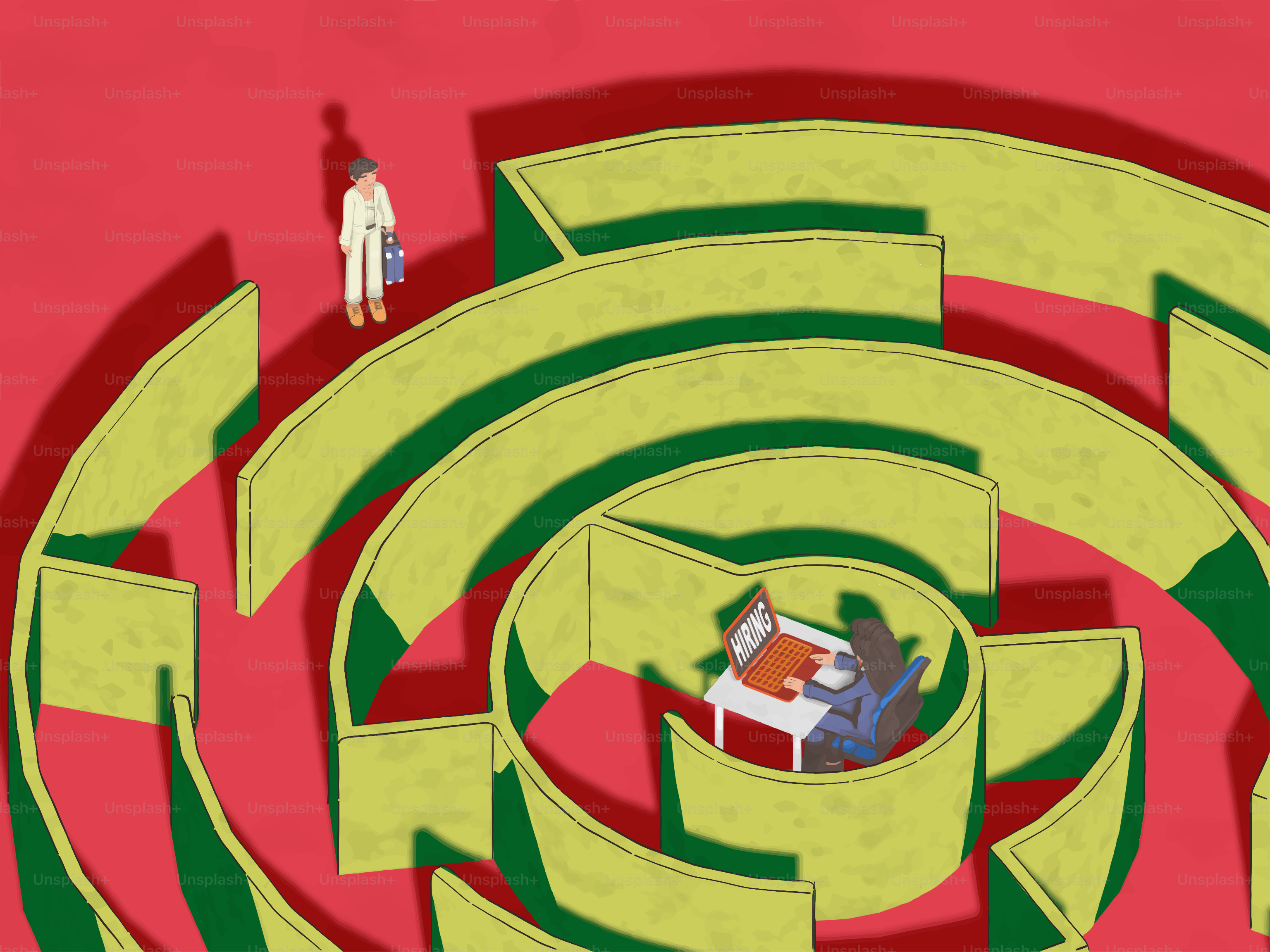 Person in a maze working at a desk