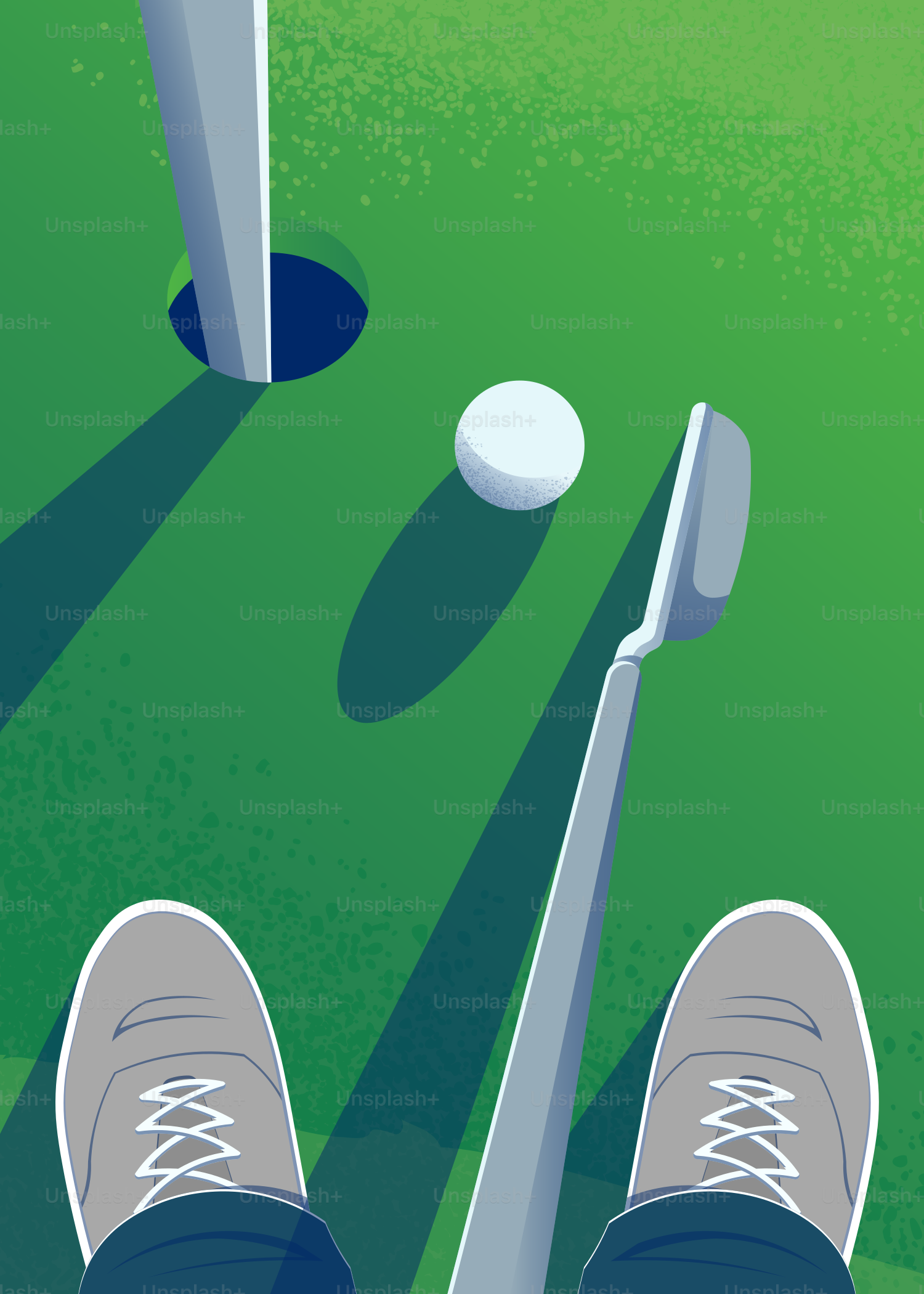 ゴルフボールとパターはホール近くのグリーンに置く