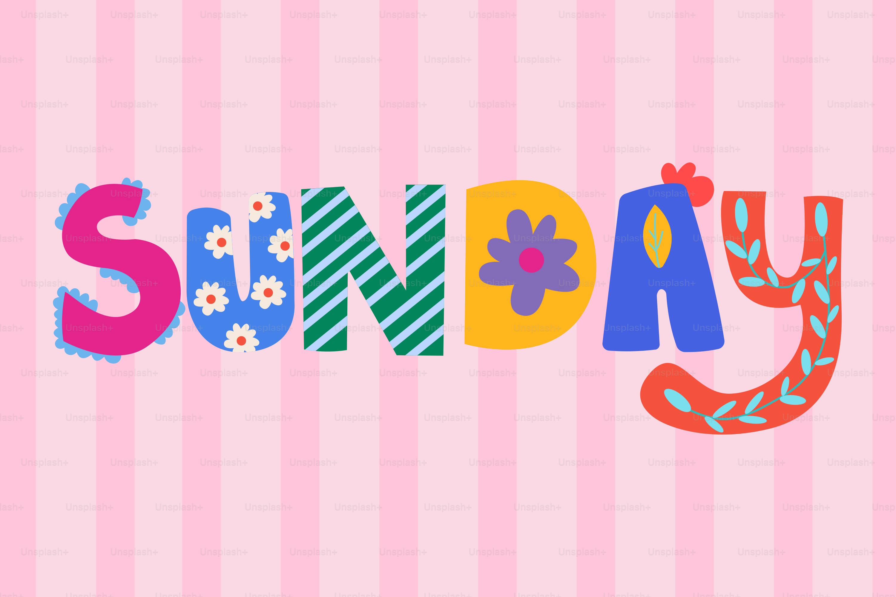 カラフルな文字で「Sunday」という単語が綴られています