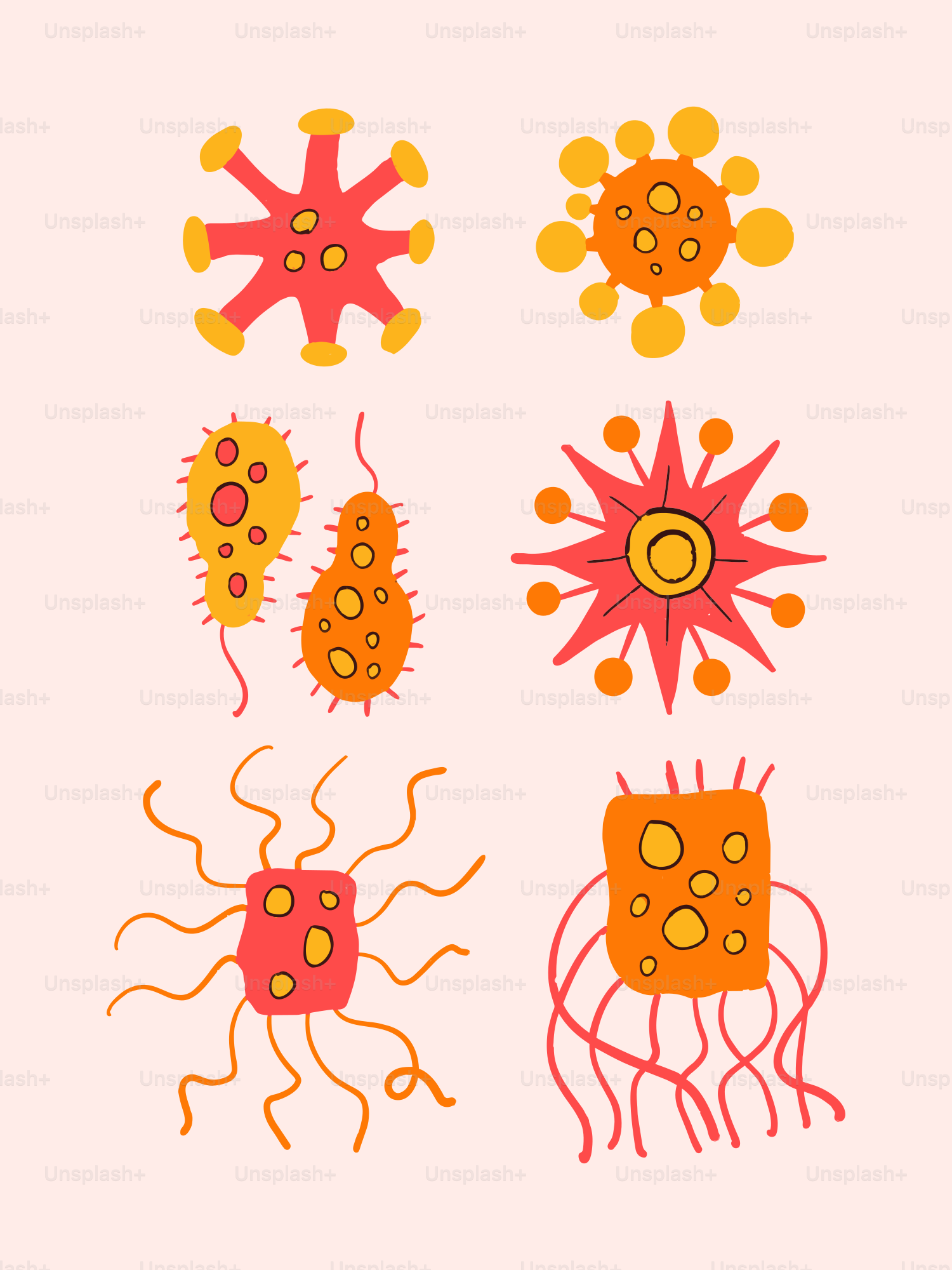 Collection of colorful cartoon bacteria and viruses