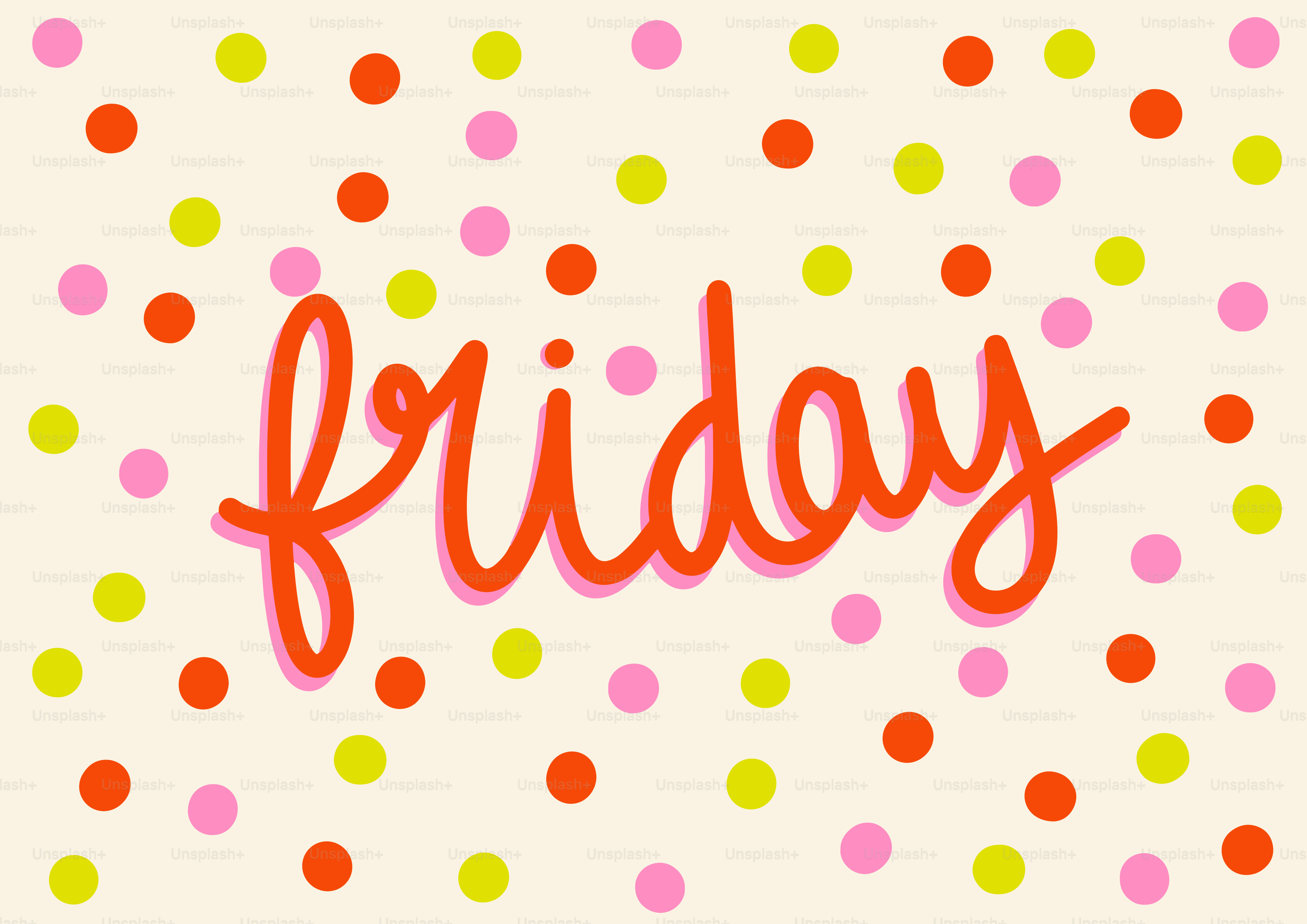 The word "friday" written in red over polka dots