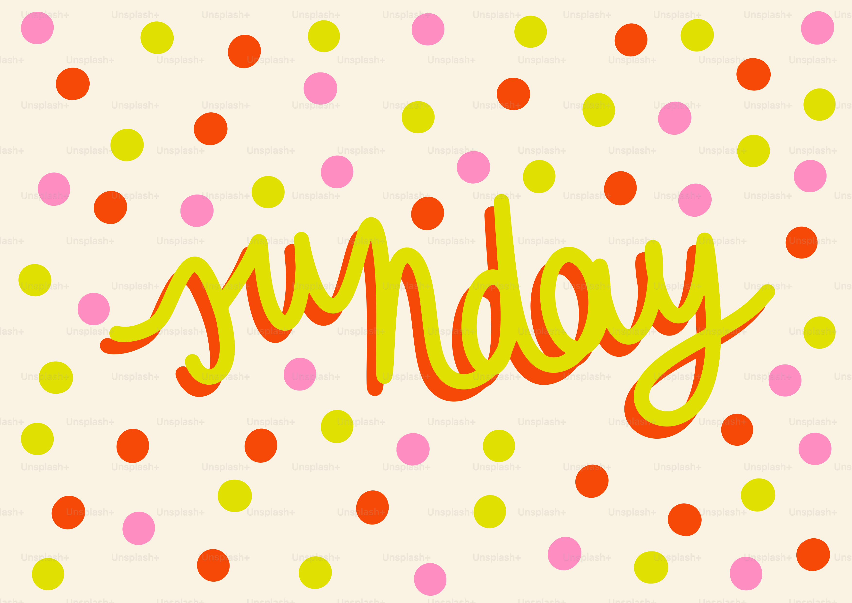 The word sunday written in yellow with polka dots