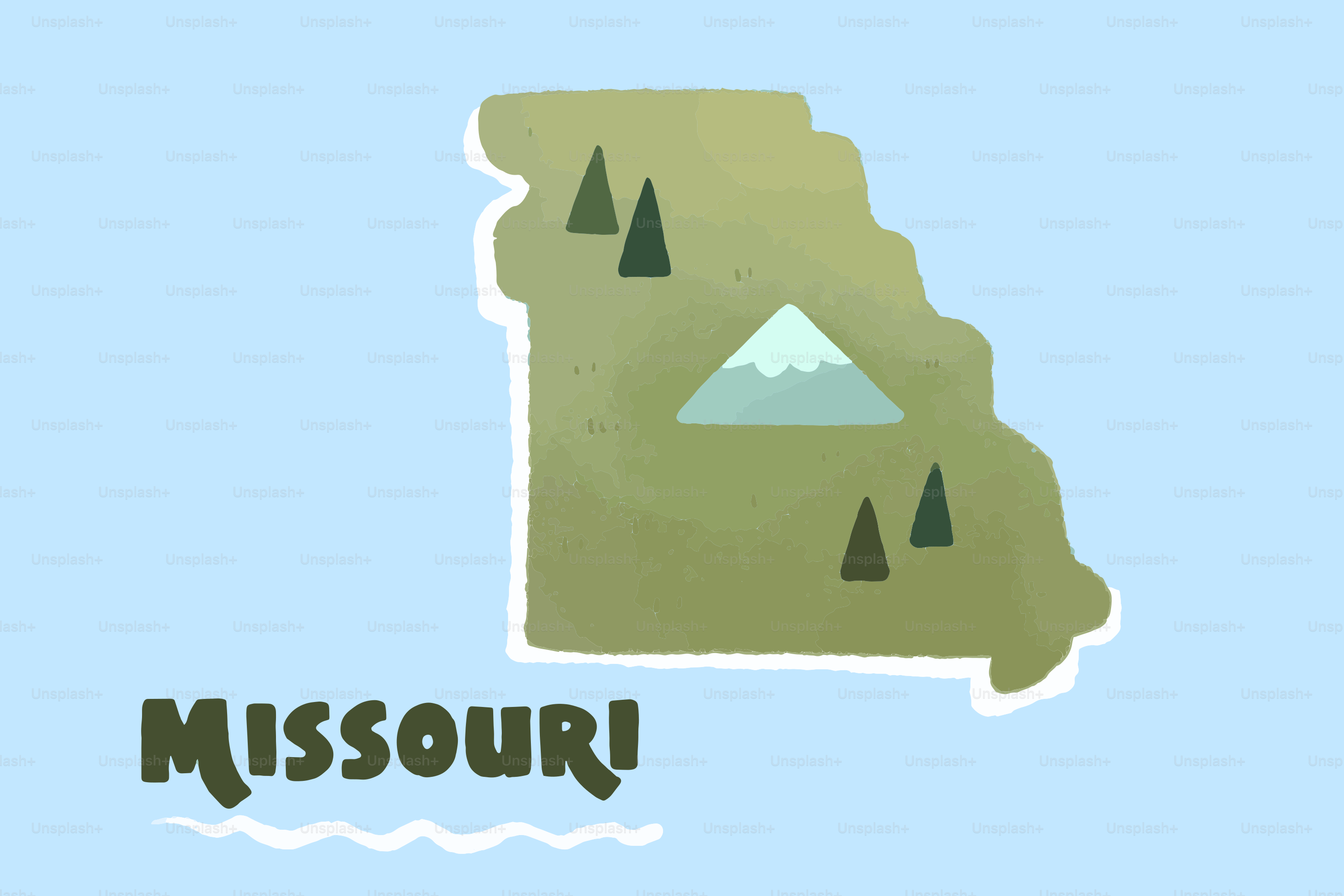 Map of missouri with mountains and trees