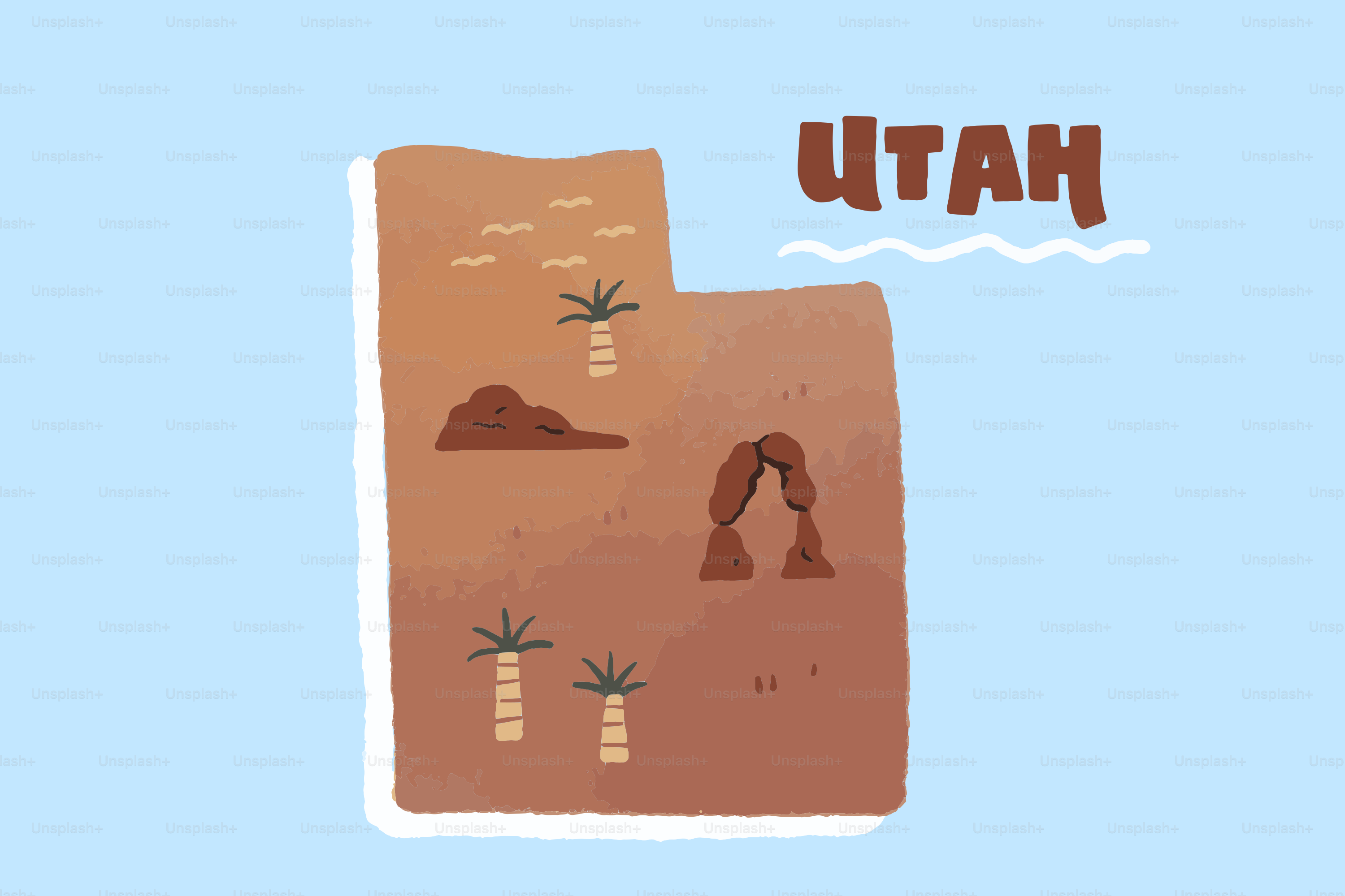Map of utah with desert landscape and arch