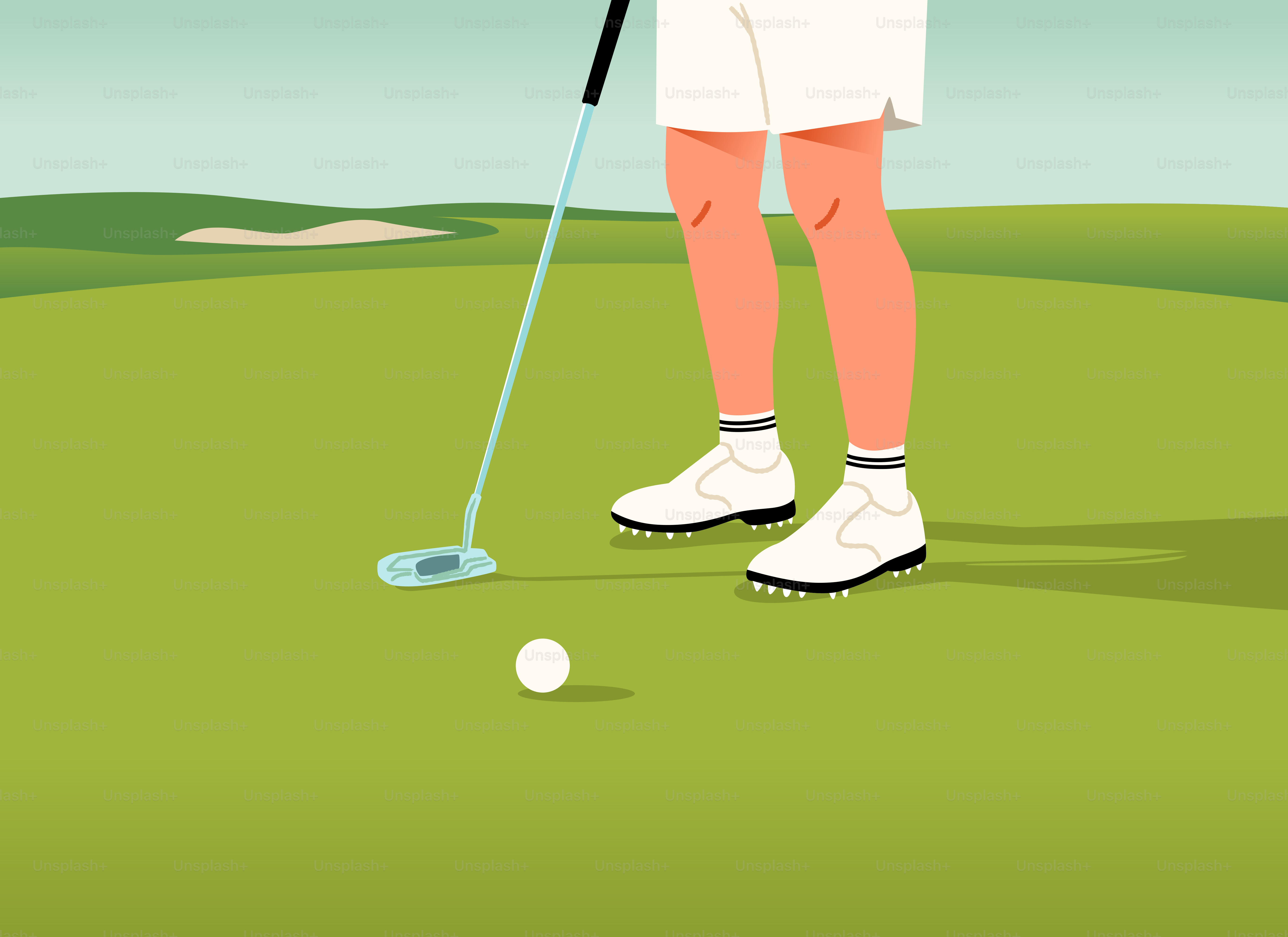 Golfer putting a ball on a green