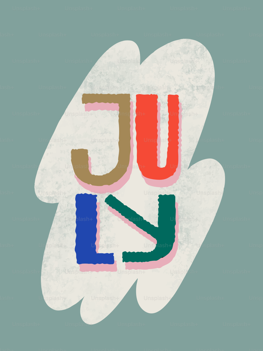 Colorful letters spell out the word july