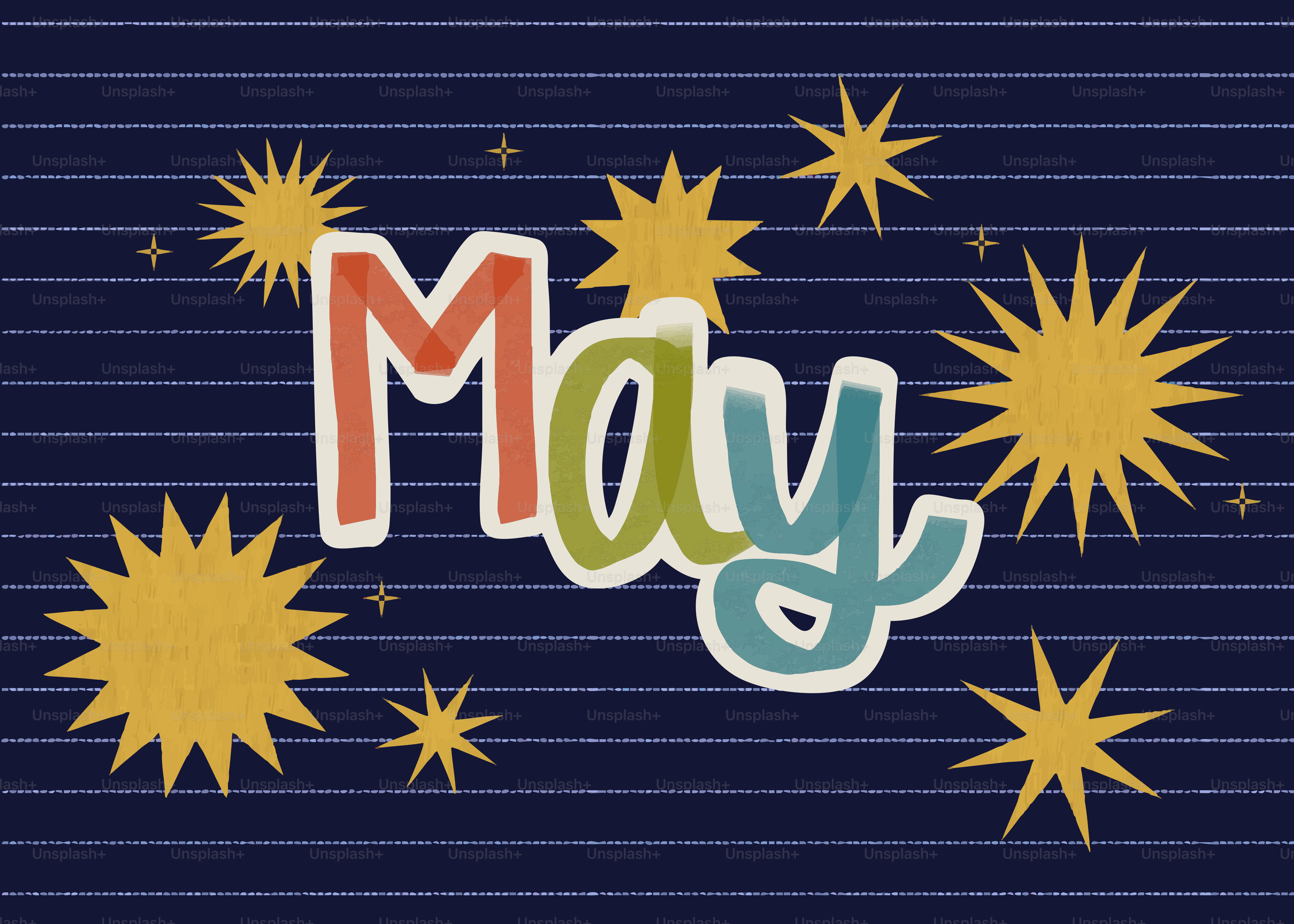 The word may surrounded by stars on a striped background.