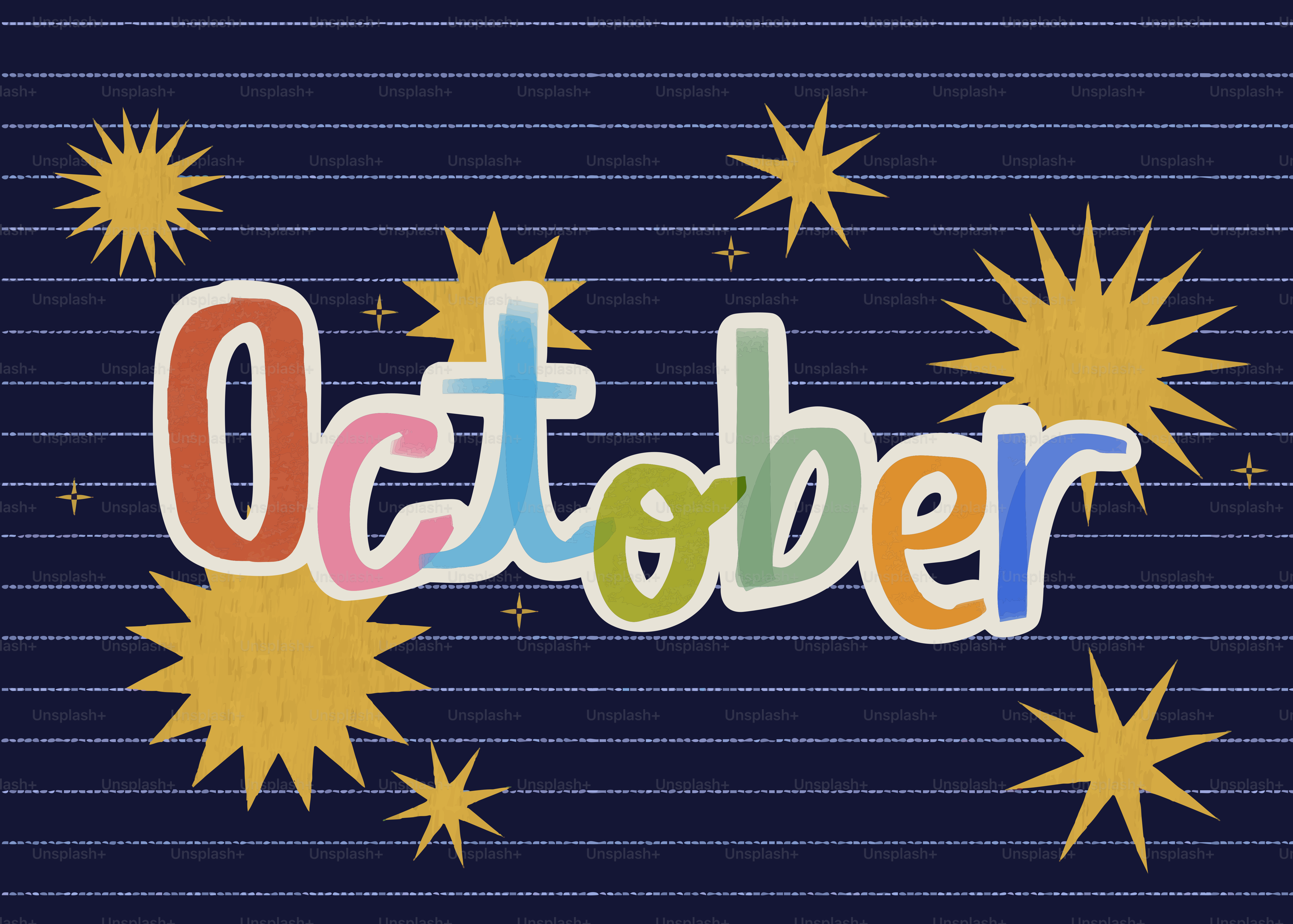 The word october written in colorful letters