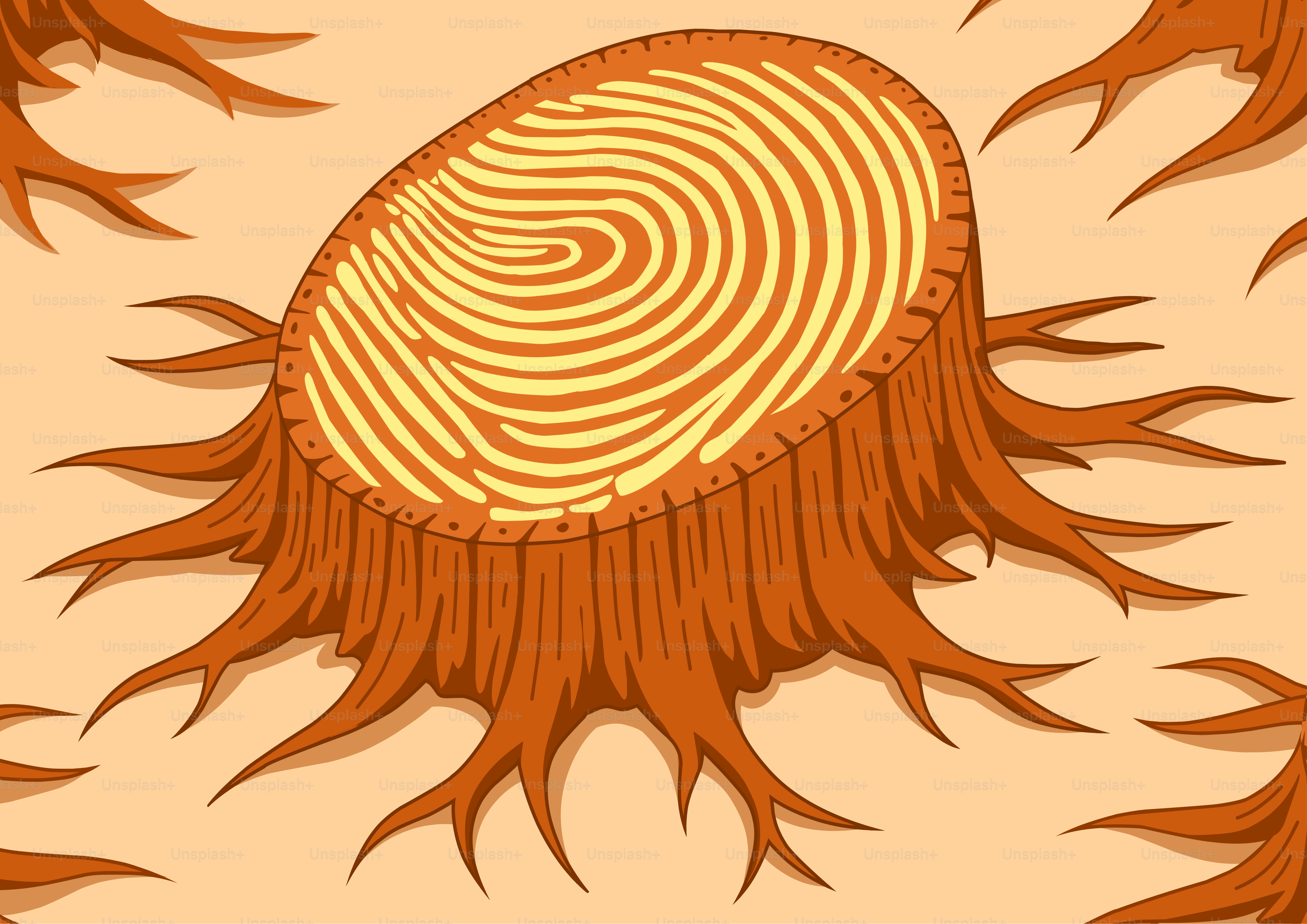 Tree stump with fingerprint pattern on top