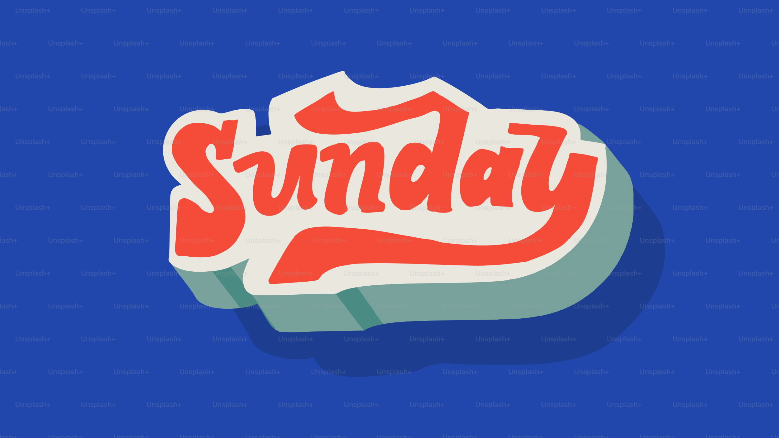복고풍 글씨로 파란색 바탕에 'Sunday'라는 단어가 적혀 있어요.