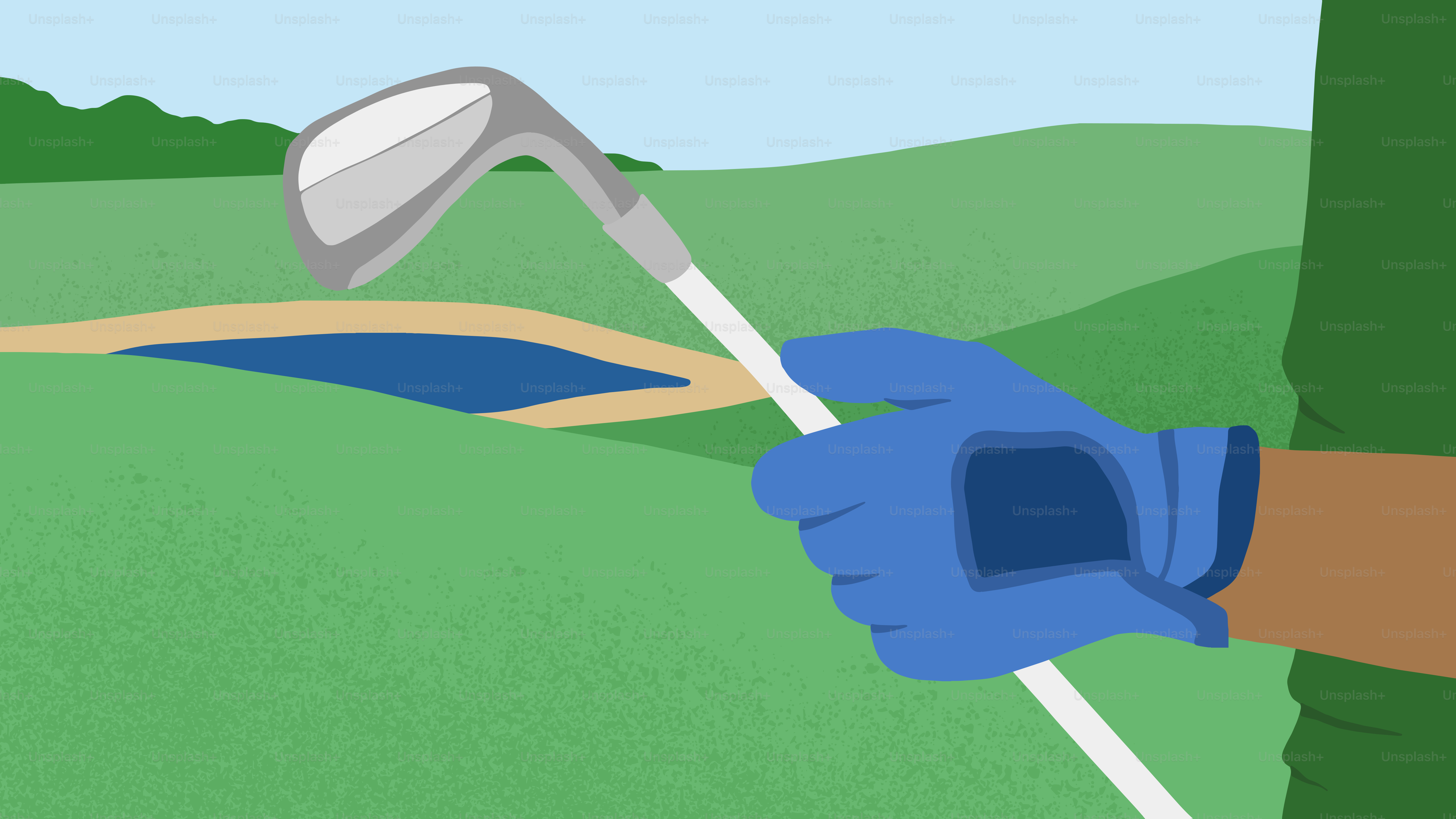 Hand in glove holding a golf club on course