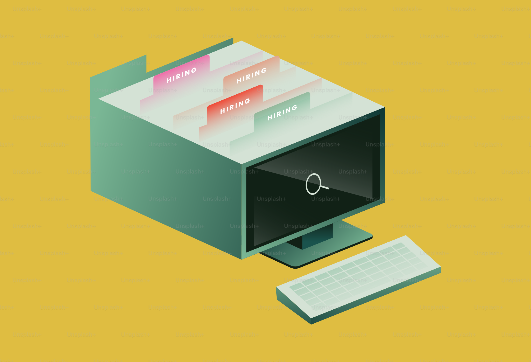 Aktenschrank mit Computermonitor und Tastatur